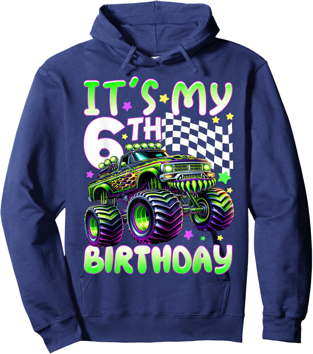 It's My 6th Birthday Boy Monster Truck 6 Year Old Bday Kids Hoodie - Hoodie | Navy