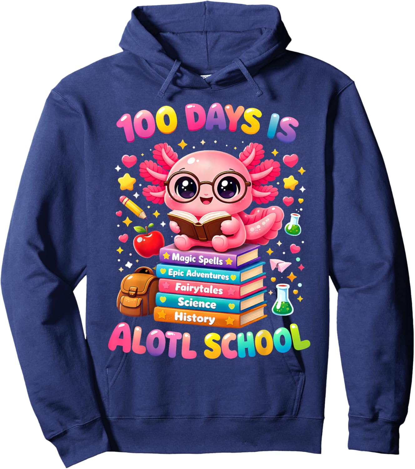 101 Days of School Axolotl Cute Kids Teacher Party Hoodie - Hoodie | Navy