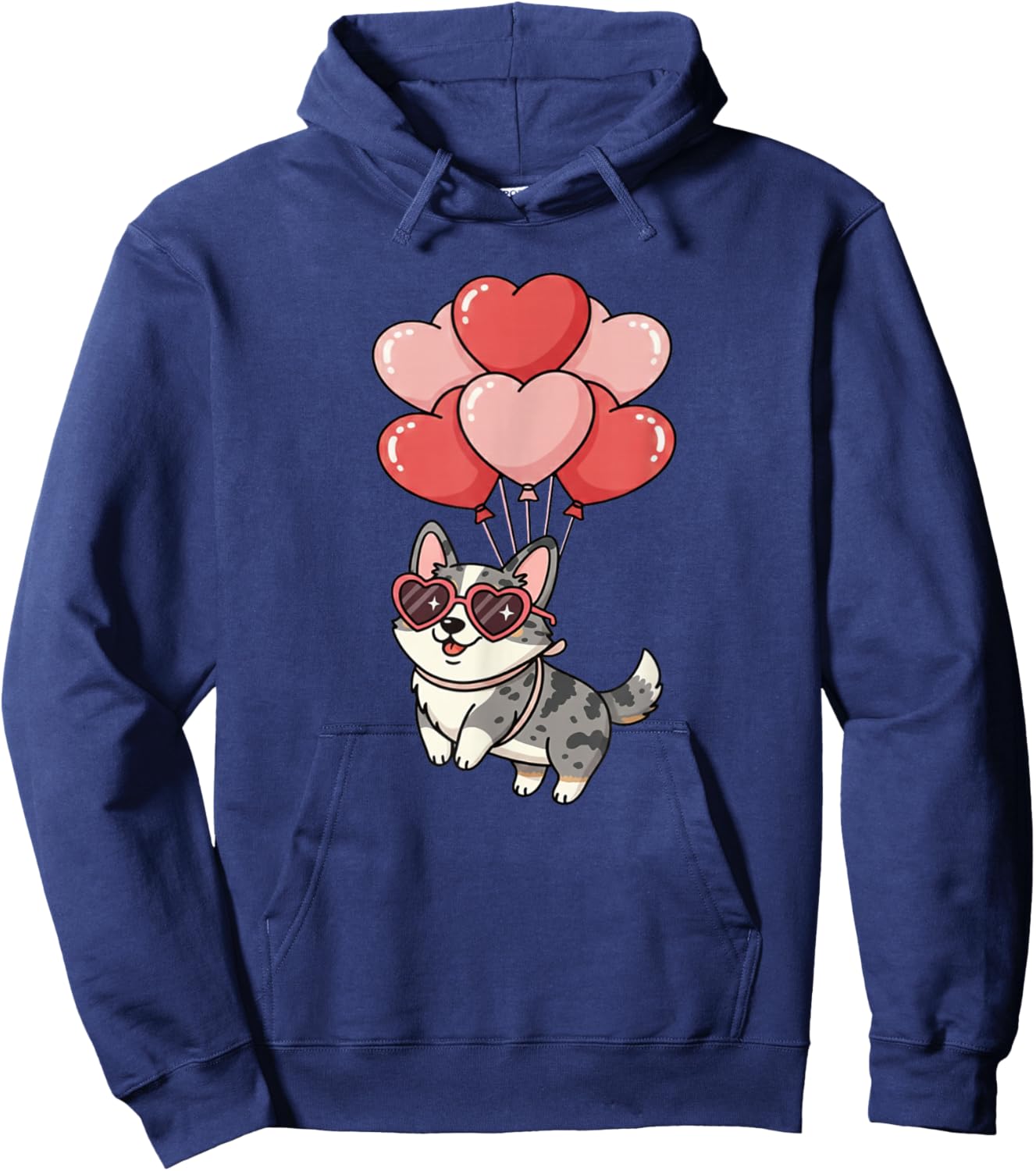 Valentines Day Heart Balloons Blue Merle Cardigan Corgi Dog Hoodie - Hoodie | Navy