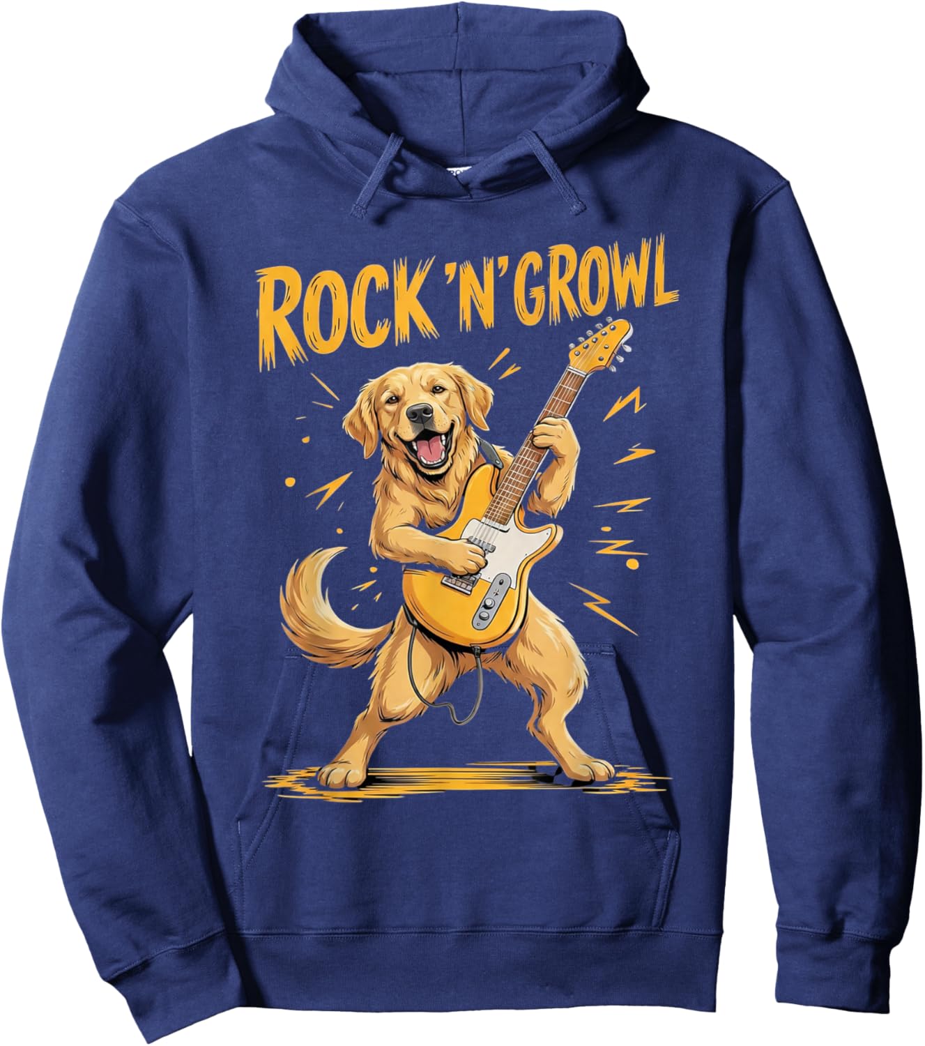 Funny Rock Music Golden Retriever Dog Playing Guitar Hoodie - Hoodie | Navy