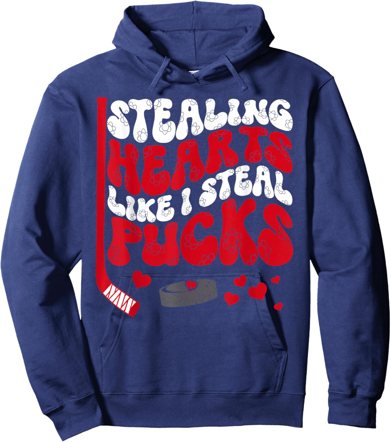 Stealing Hearts Like I Steal Pucks Valentine's Day Hockey Hoodie - Hoodie | Navy