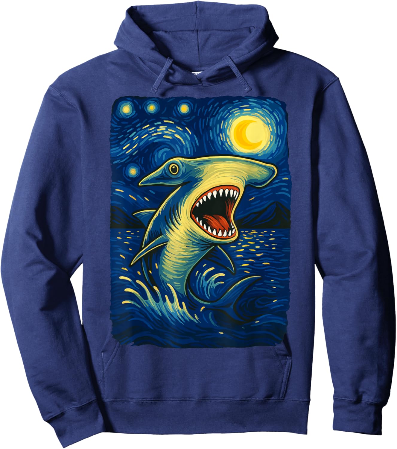 Hammerhead Shark Starry Night Van Gogh Shark Lover Art Hoodie - Hoodie | Navy