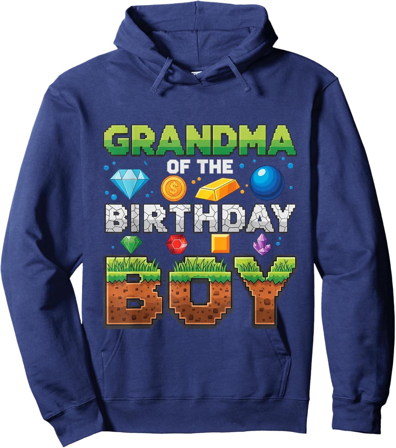 Grandma of The Birthday Boy Game Pixel Number Hoodie - Hoodie | Navy