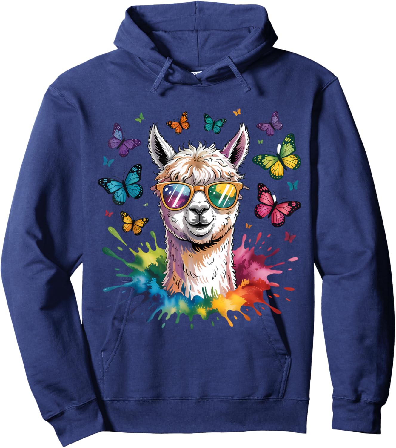 Cute Llama with Sunglasses Animal Art Graphic Funny Alpaca Hoodie - Hoodie | Navy