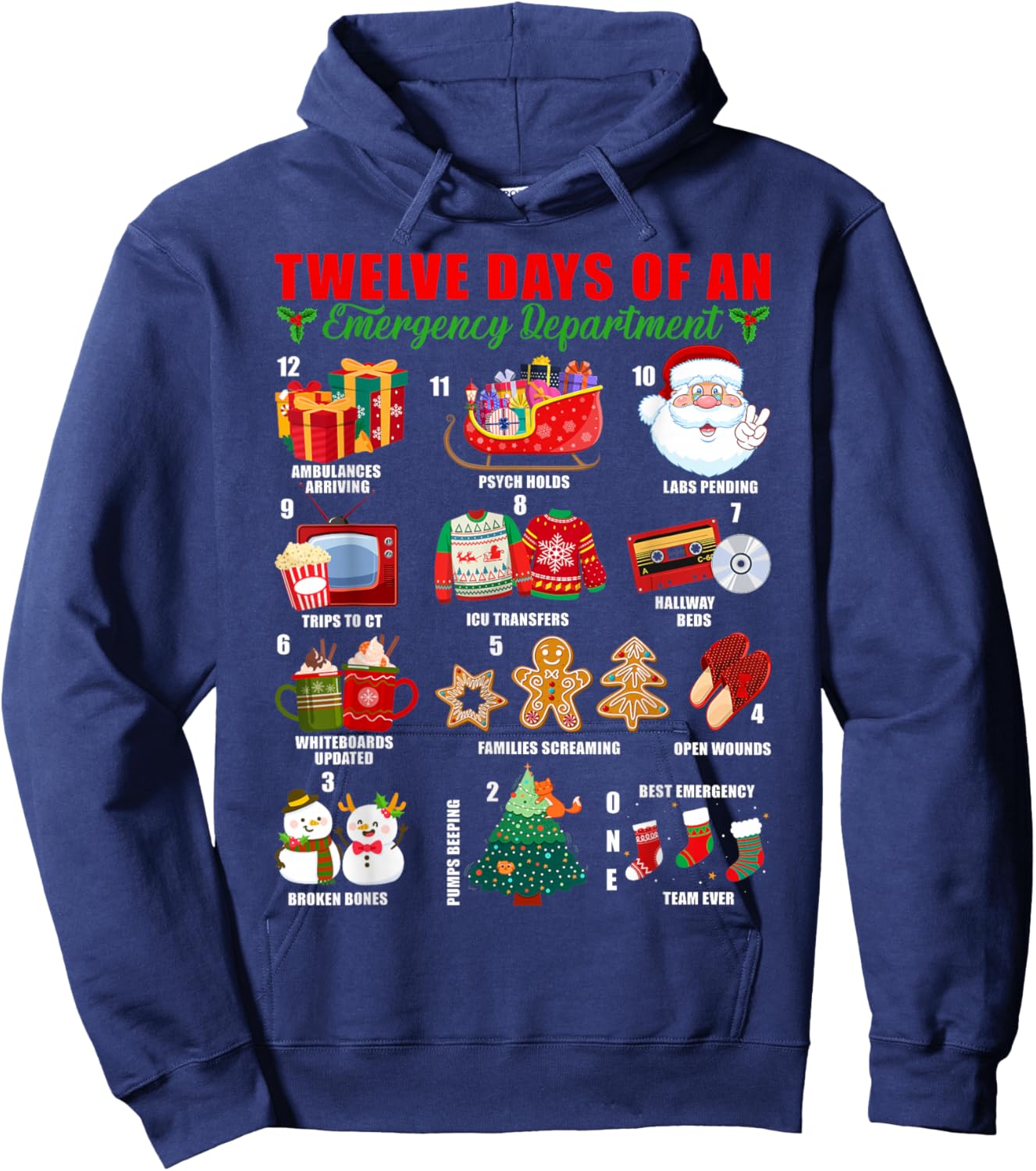 Twelve Days of an Emergency Department ED Nurse Christmas Hoodie - Hoodie | Navy