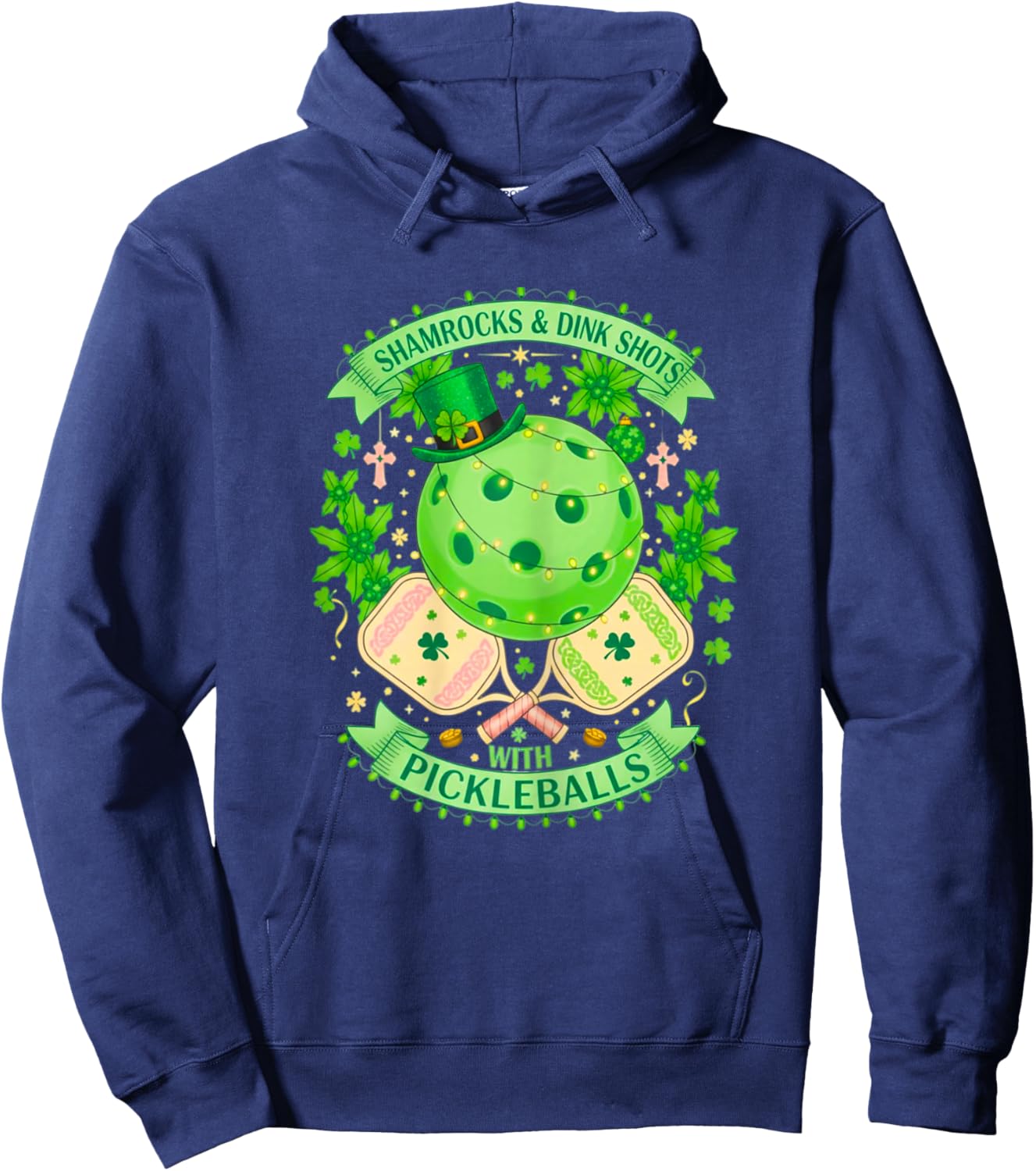 Shamrocks and Dink Shots Saint Patricks Day Pickleball Holid Hoodie - Hoodie | Navy