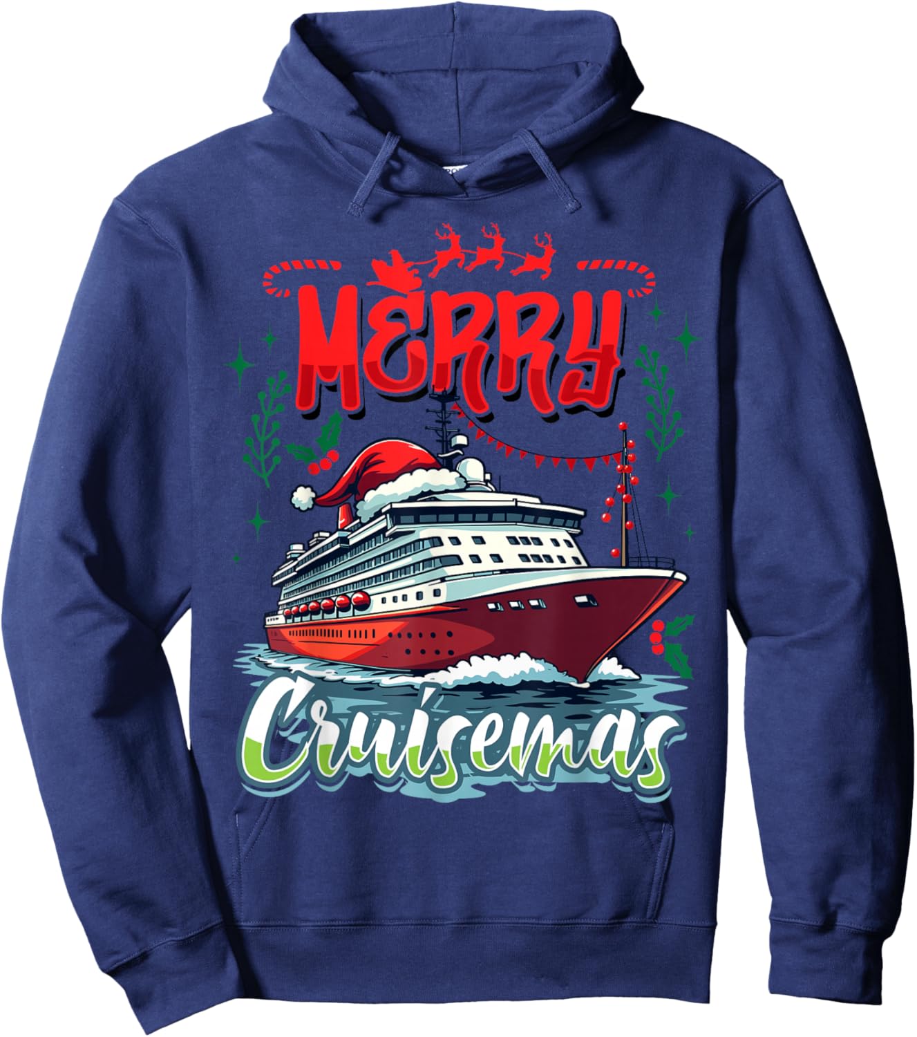 Merry Cruisemas 2025 Christmas Santa Reindeer Cruise Hoodie - Hoodie | Navy