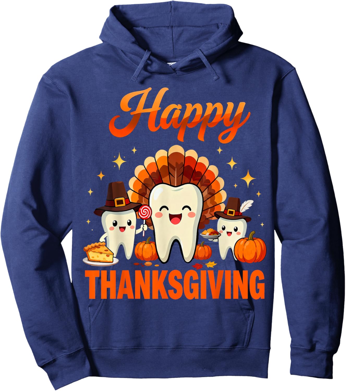 Funny Dental Turkey RDH Happy Thanksgiving Dentist Tooth Hoodie - Hoodie | Navy