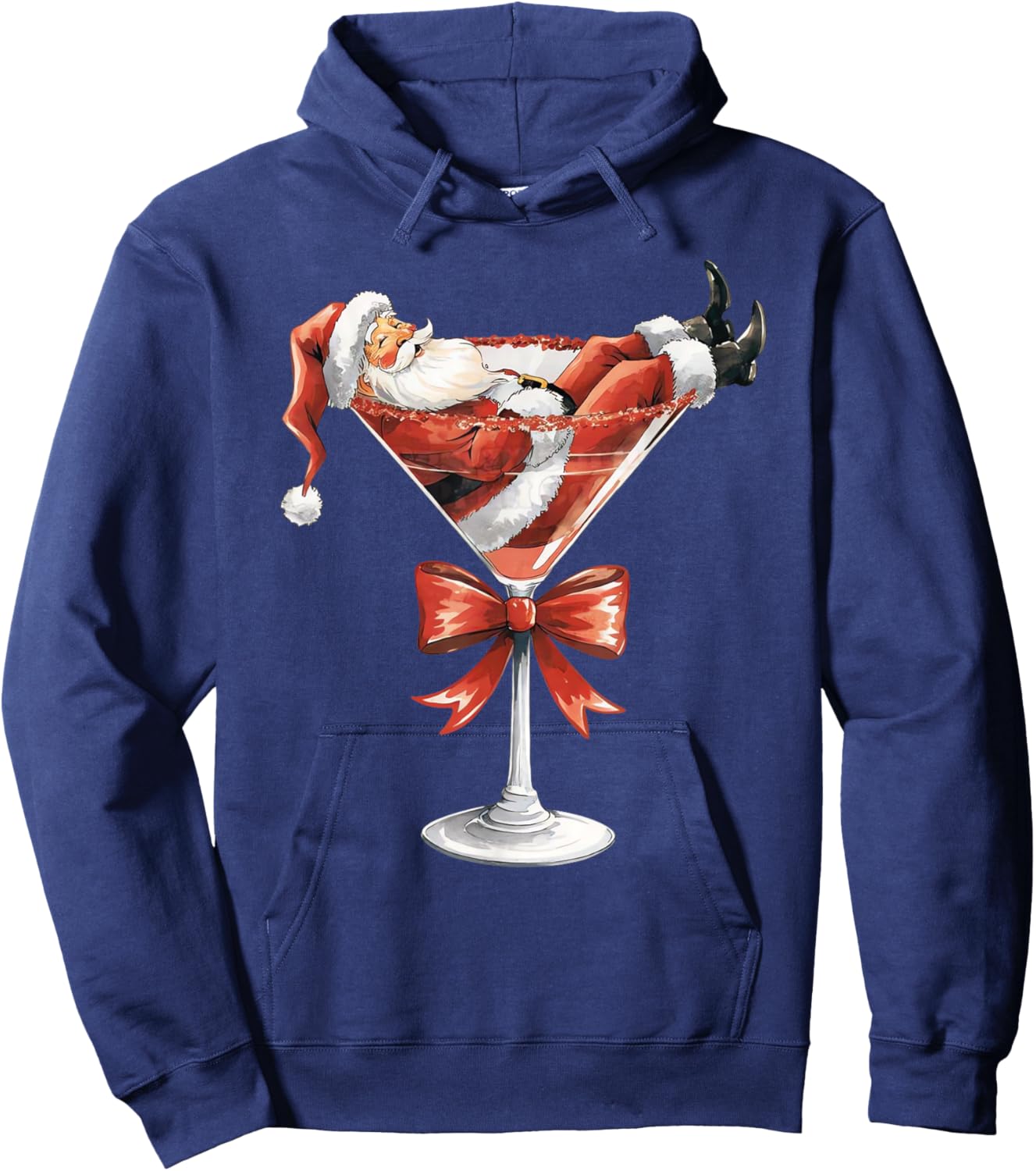Vintage Merrier with A Martini Cocktail Santa Claus Xmas Hoodie - Hoodie | Navy