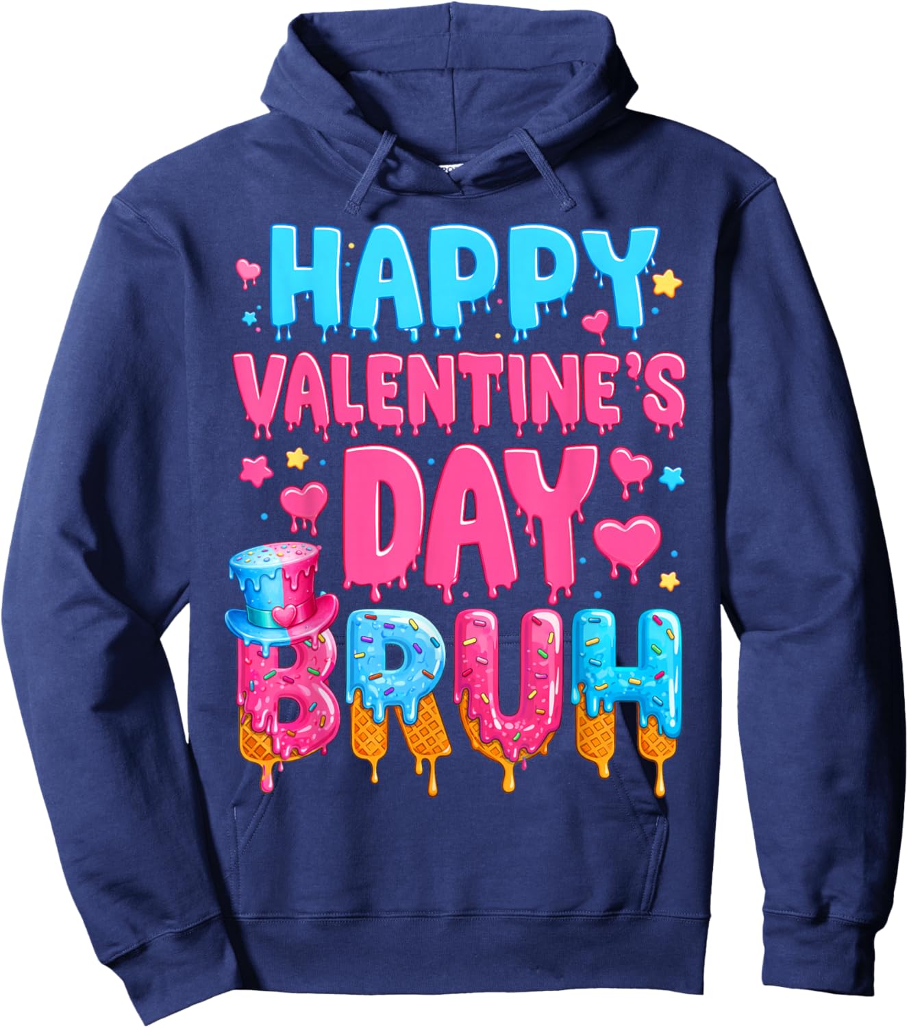 Happy Valentines Day Bruh Ice Cream Drip Valentine Kids Boys Hoodie - Hoodie | Navy