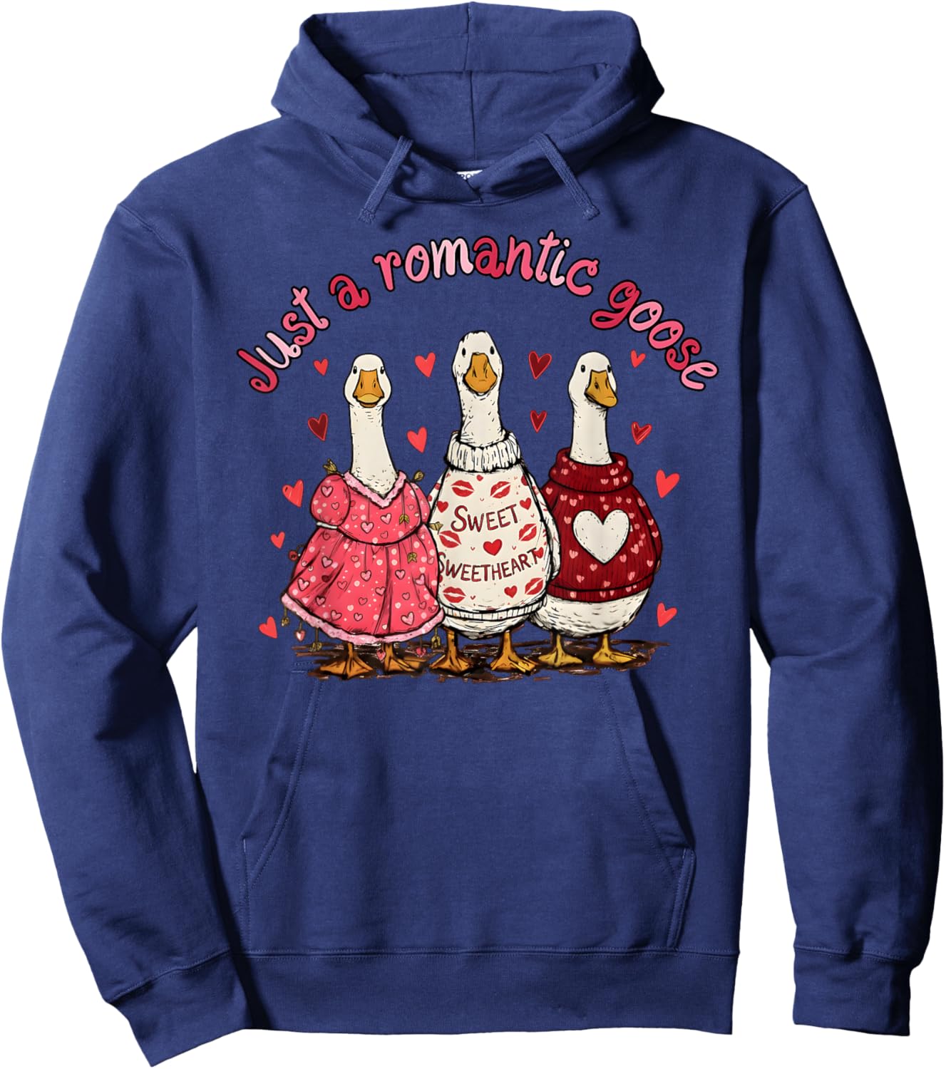 Funny Just A Romantic Silly Goose Heart Valentine Girl Women Hoodie - Hoodie | Navy