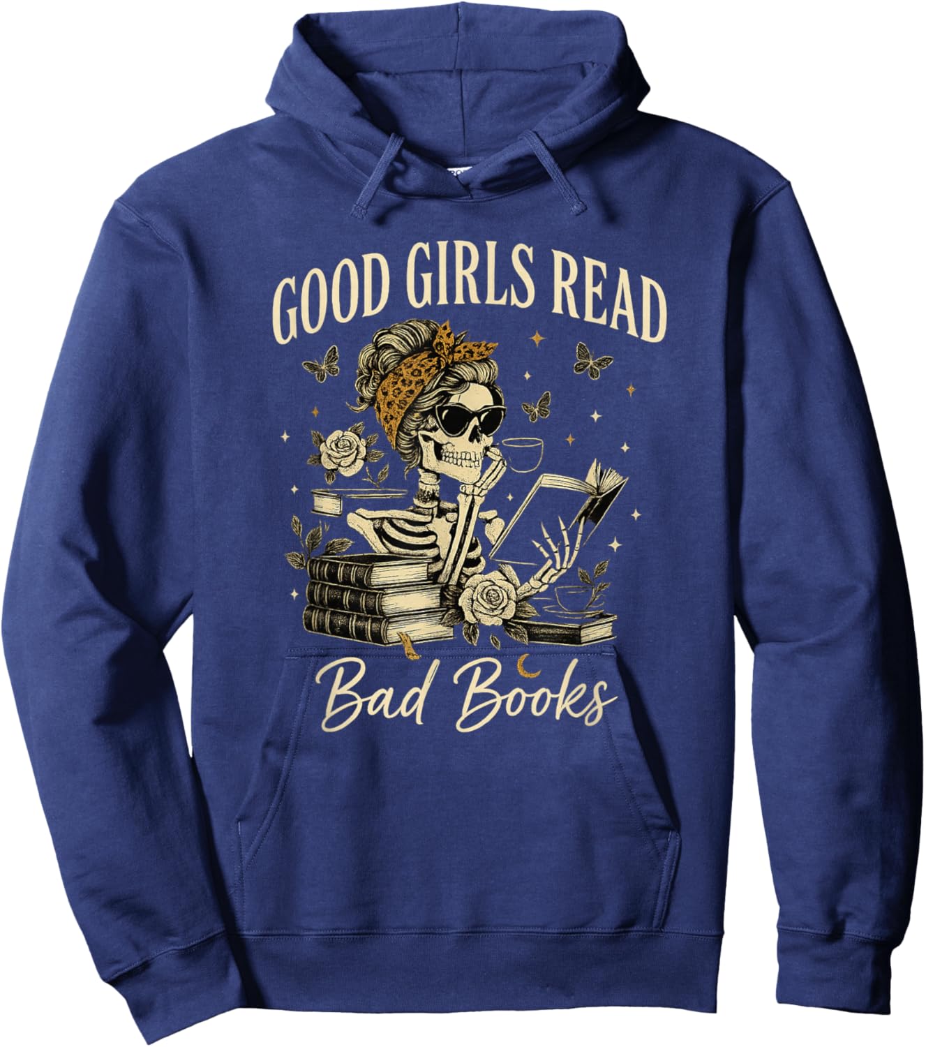 Good Girls Read Bad Books Vintage Skeleton Reader Hoodie - Hoodie | Navy