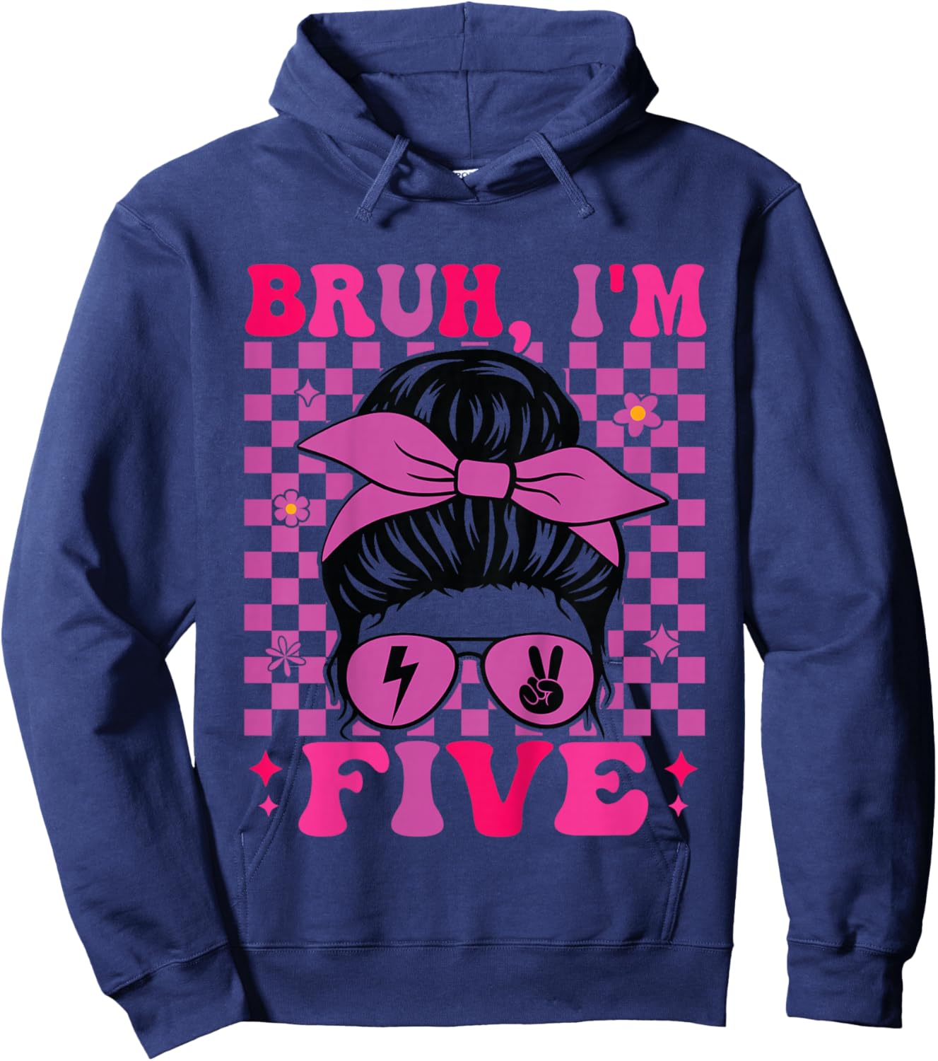 Bruh I'm Five 5 5th Birthday Girls Groovy 5 Years Old Hoodie - Hoodie | Navy