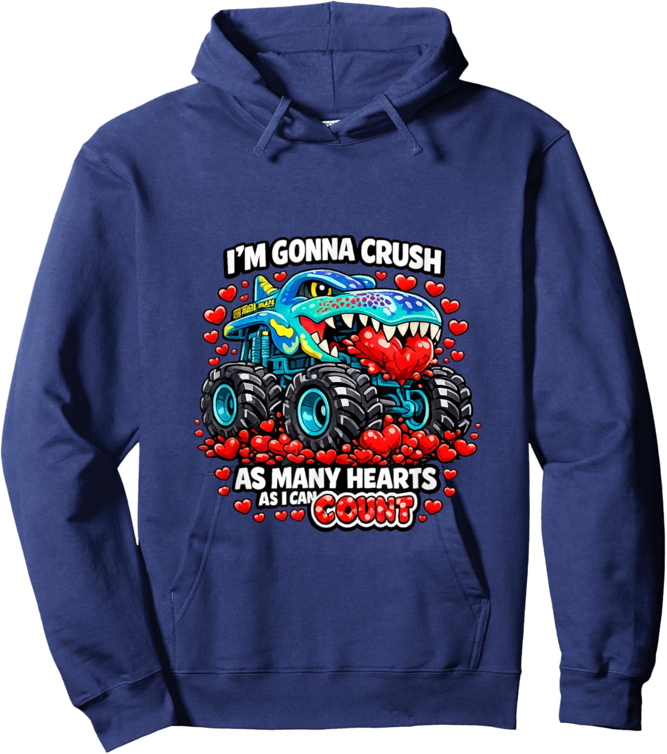 Monster Truck Toddler Valentines Hoodie - Hoodie | Navy