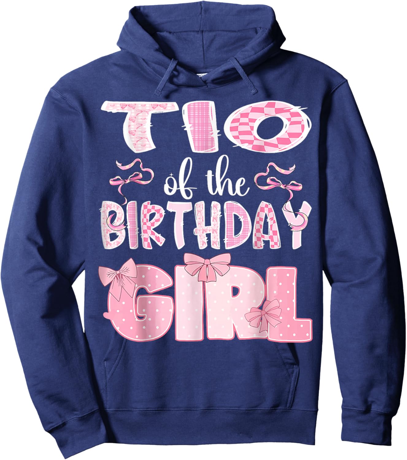 TIO of The Birthday Girl Family Pink Coquette Bow Hoodie - Hoodie | Navy