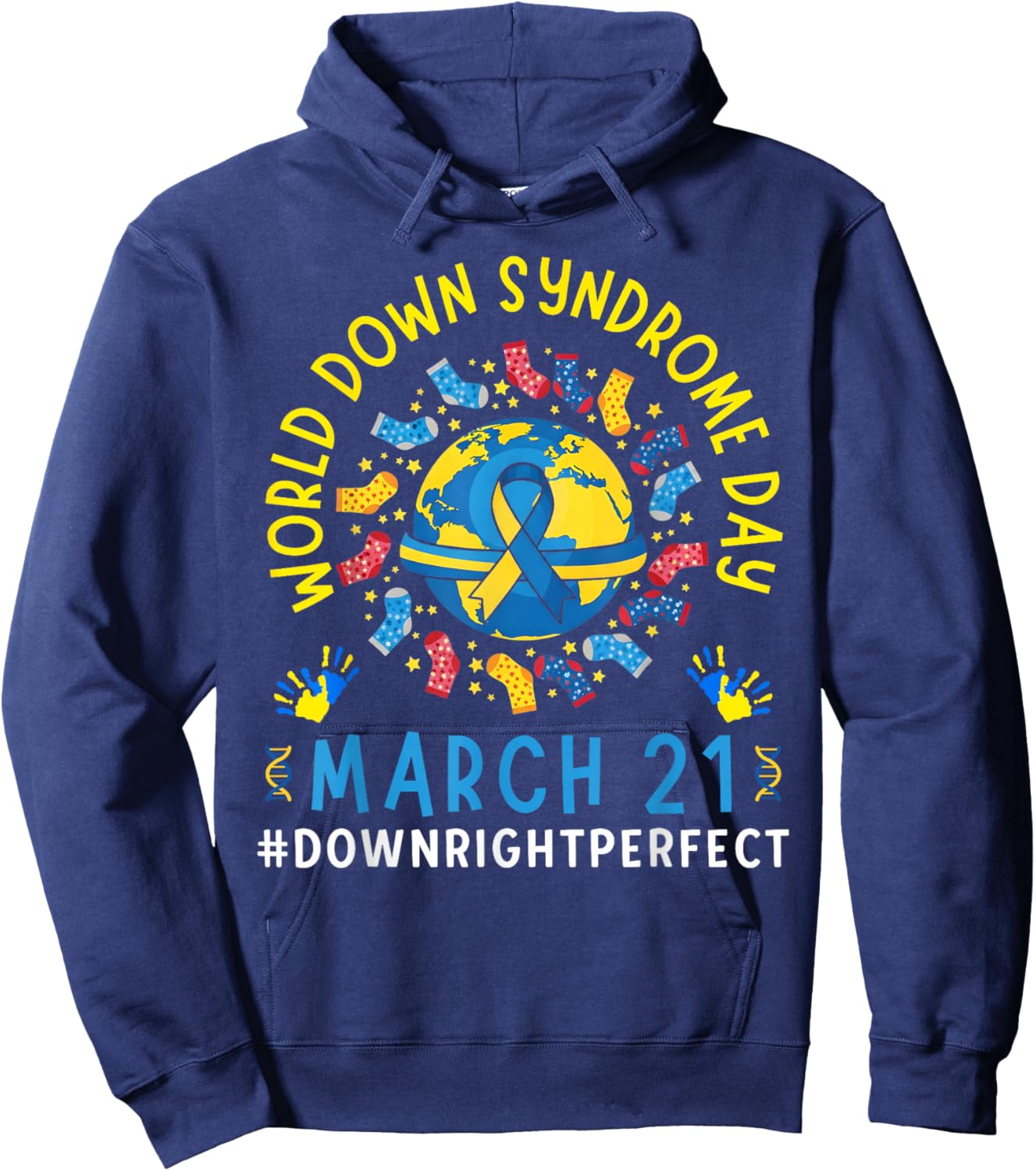 Funny Ribbon World Down Syndrome Day Awareness Support Kids Hoodie - Hoodie | Navy