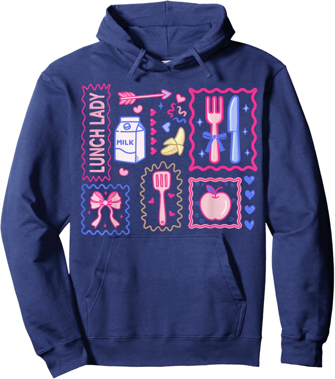 Lunch Lady Valentines Day Coquette Cute Cafeteria Squad Hoodie - Hoodie | Navy