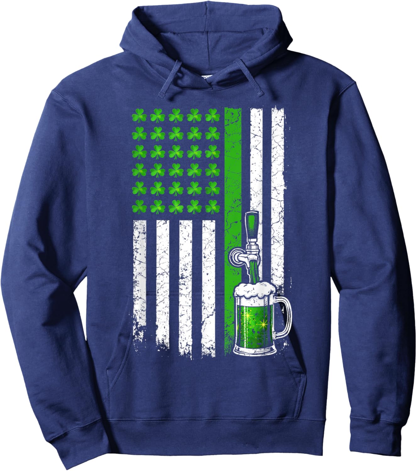 Shamrock Beer America Flag St Patricks Day St Pattys Hoodie - Hoodie | Navy