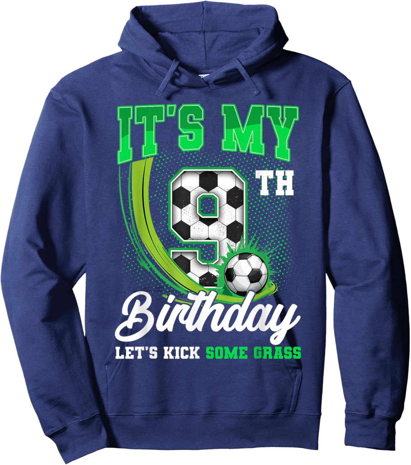 It's My 9th Soccer Birthday Boy Funny 9 Year Old Bday Kids Hoodie - Hoodie | Navy