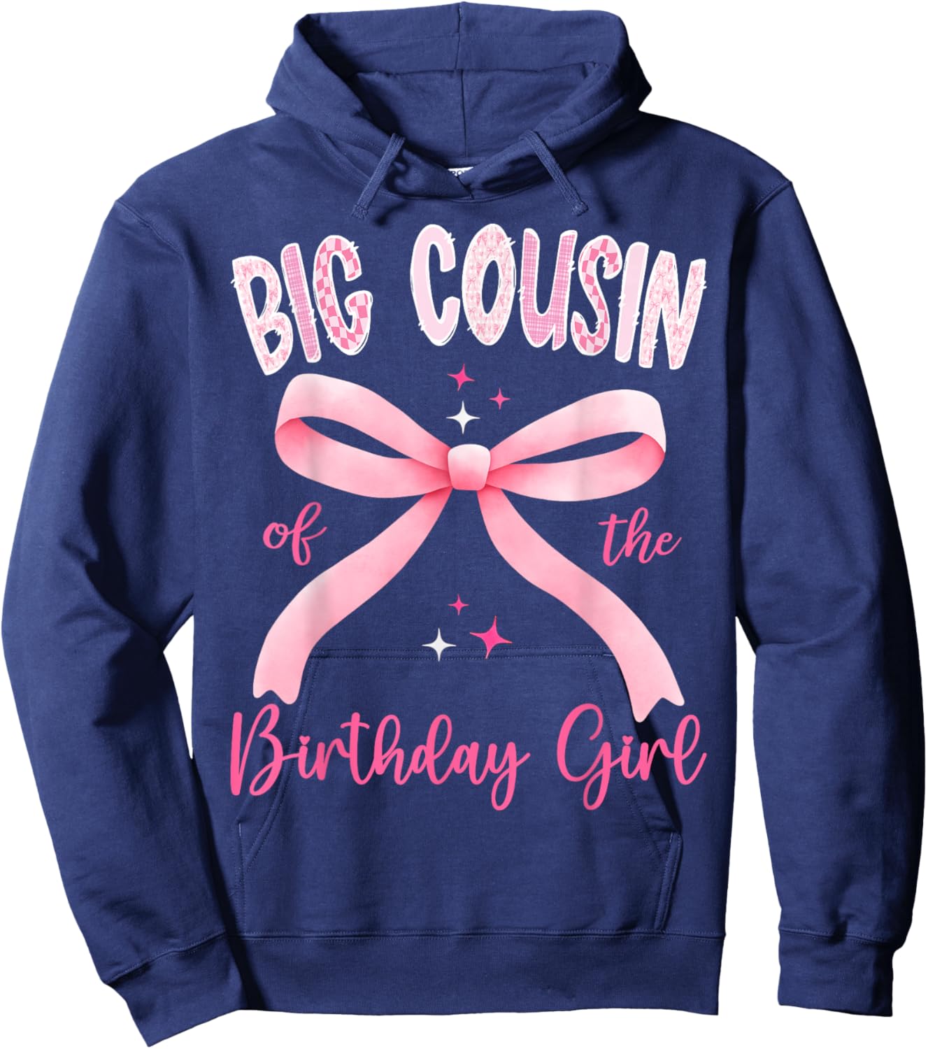 Big Cousin of The Birthday Girl Pink Coquette Bow Family Hoodie - Hoodie | Navy