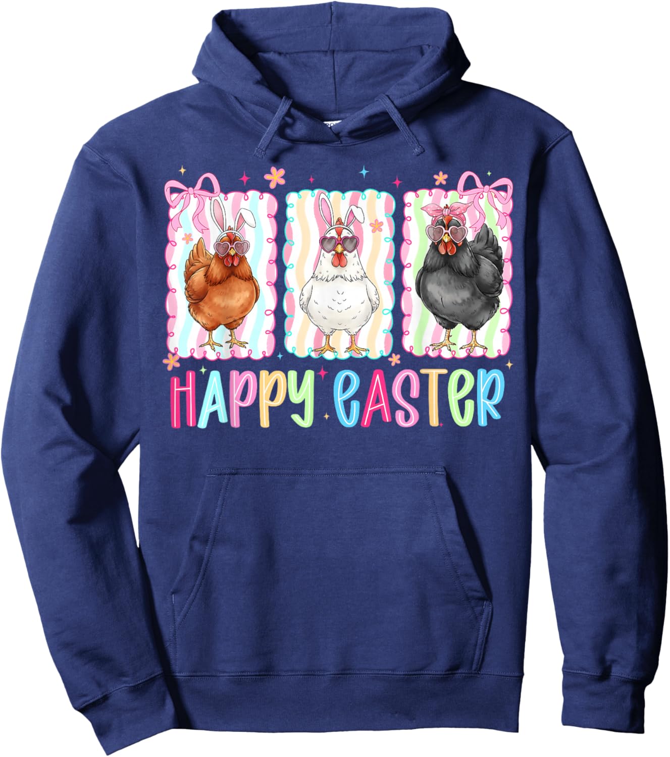 Preppy Happy Easter Chicken Coquette Bow Cute Farmer Girly Hoodie - Hoodie | Navy