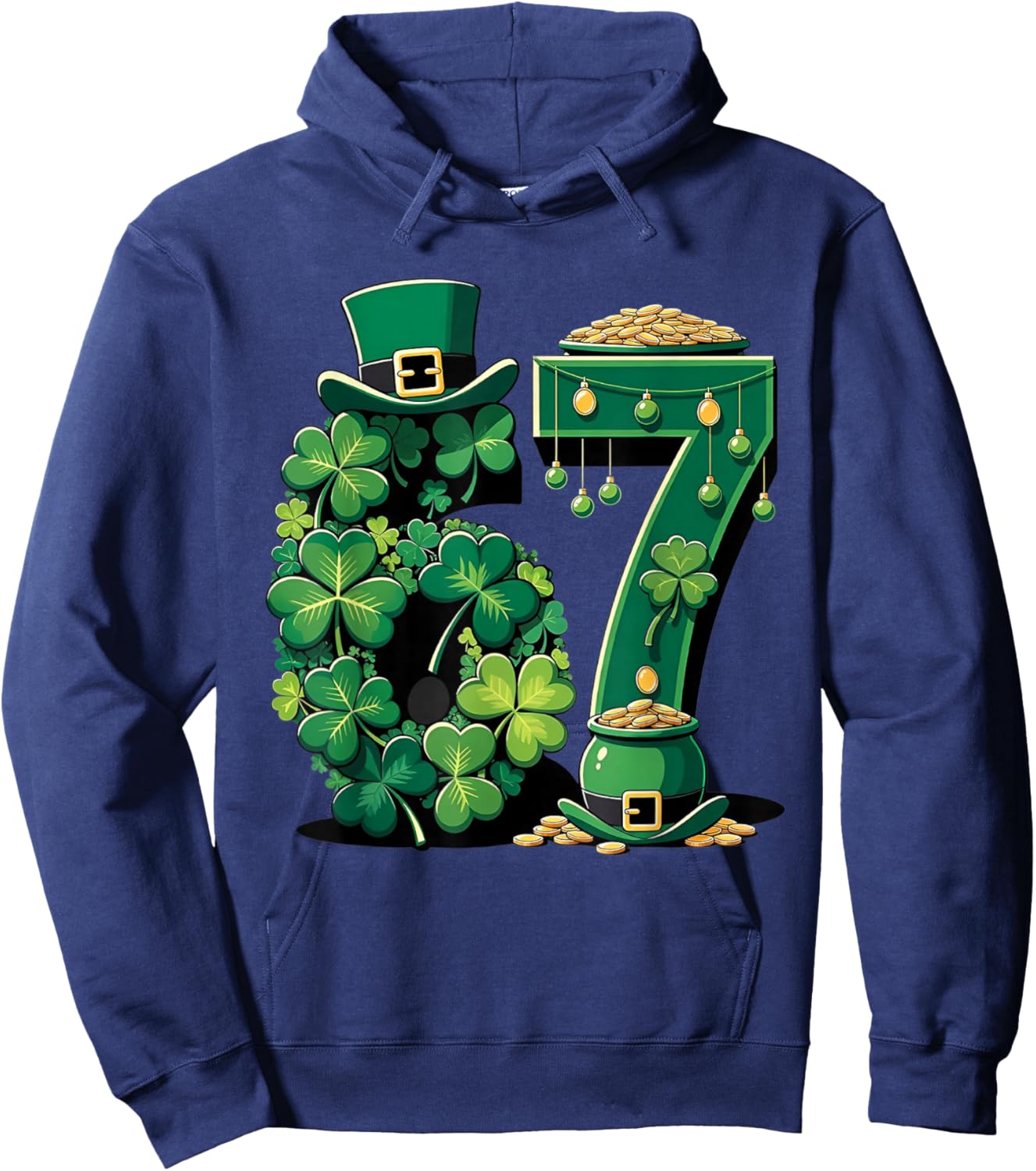 St Patrick's Day Lucky Number 67 Shamrock Pot of Gold Hoodie - Hoodie | Navy