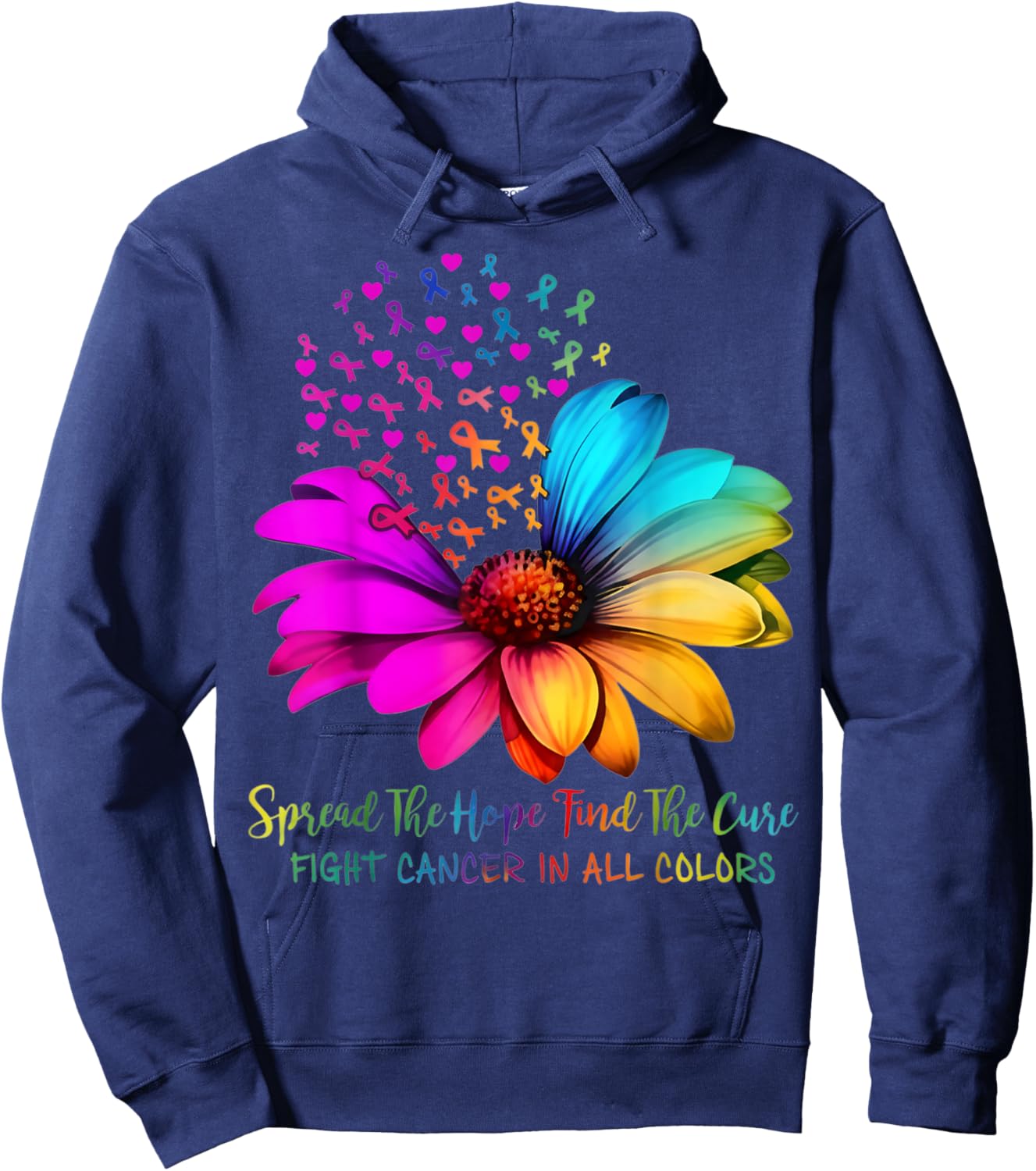 Fight Cancer in All and Every Color Ribbons Flower Hoodie - Hoodie | Navy