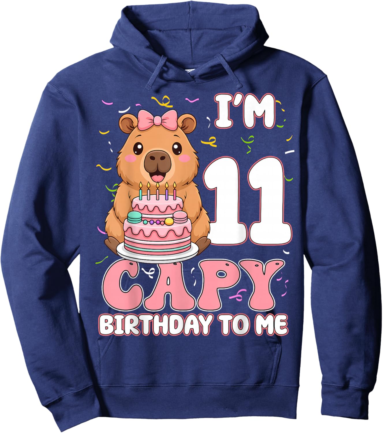 11 Years Old Capy Birthday to Me 11th Birthday Capybara Girl Hoodie - Hoodie | Navy