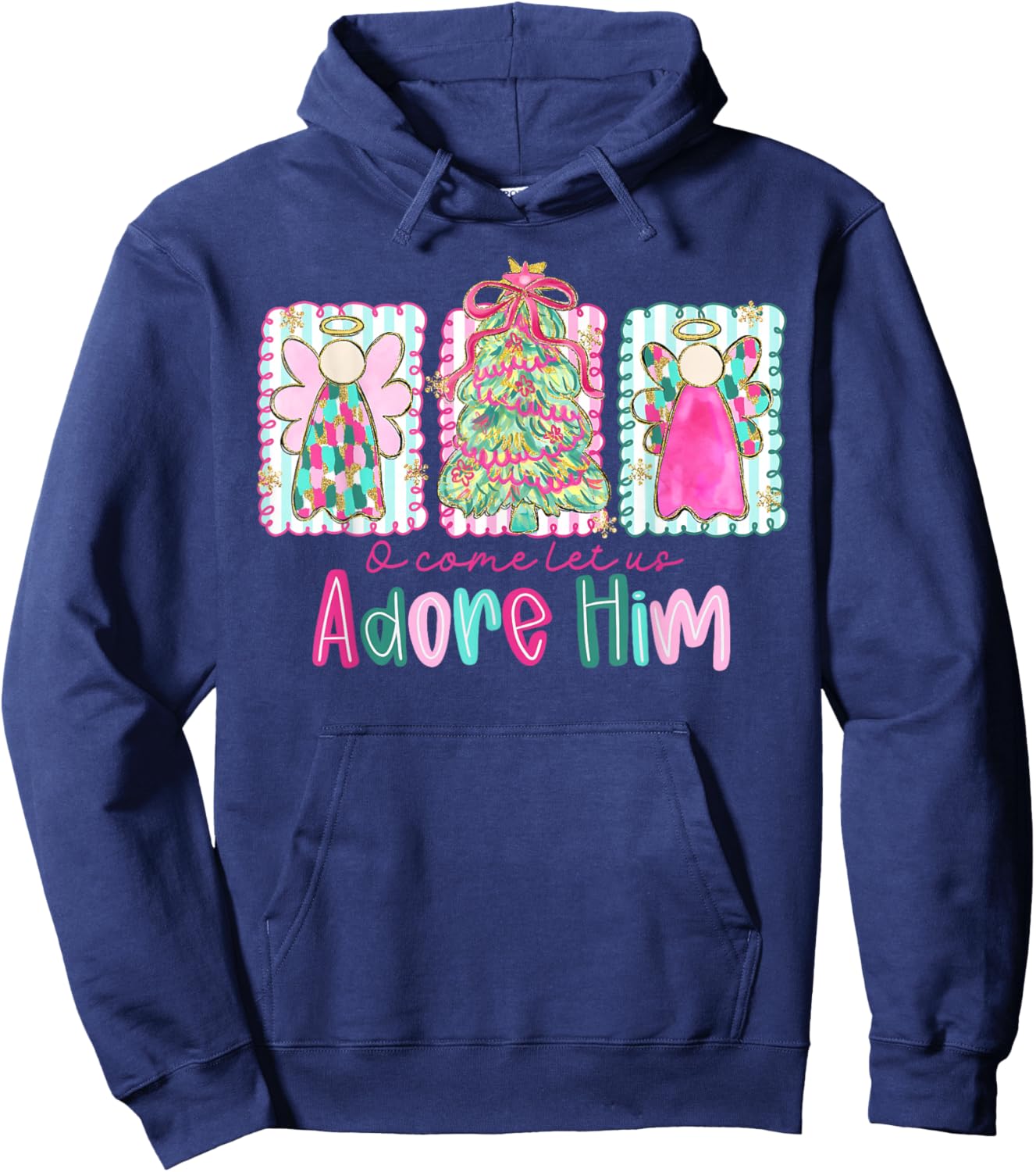 Oh Come Let Us Adore Him Holiday Christmas Jesus Christian Hoodie - Hoodie | Navy