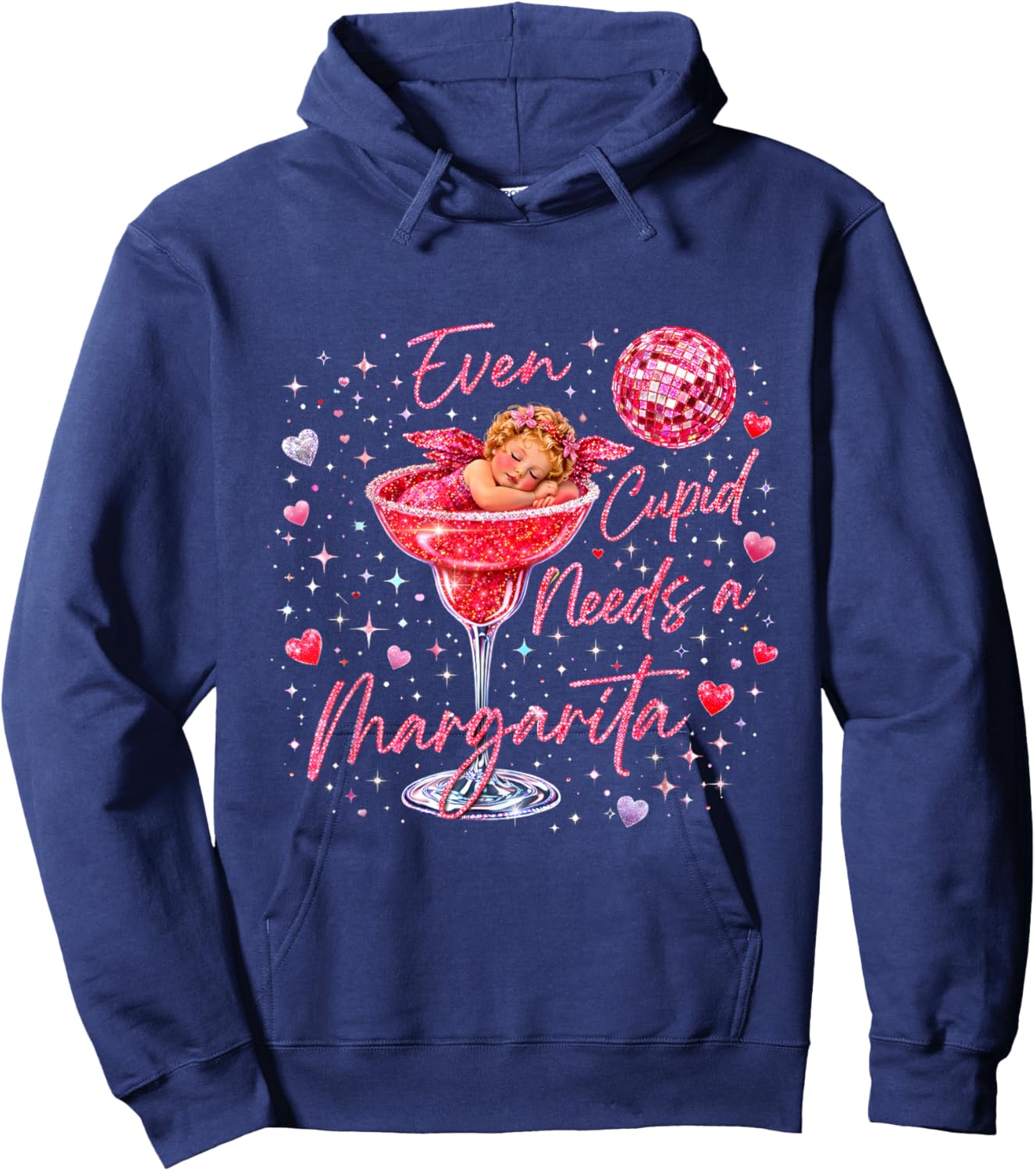 Valentine Romantic Even Cupid Need Margarita Retro Trendy Hoodie - Hoodie | Navy