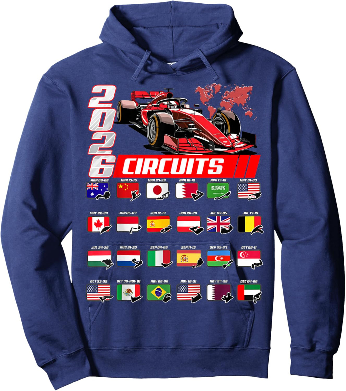 Racing Car Silhouette 2026 Calendar Hoodie - Hoodie | Navy