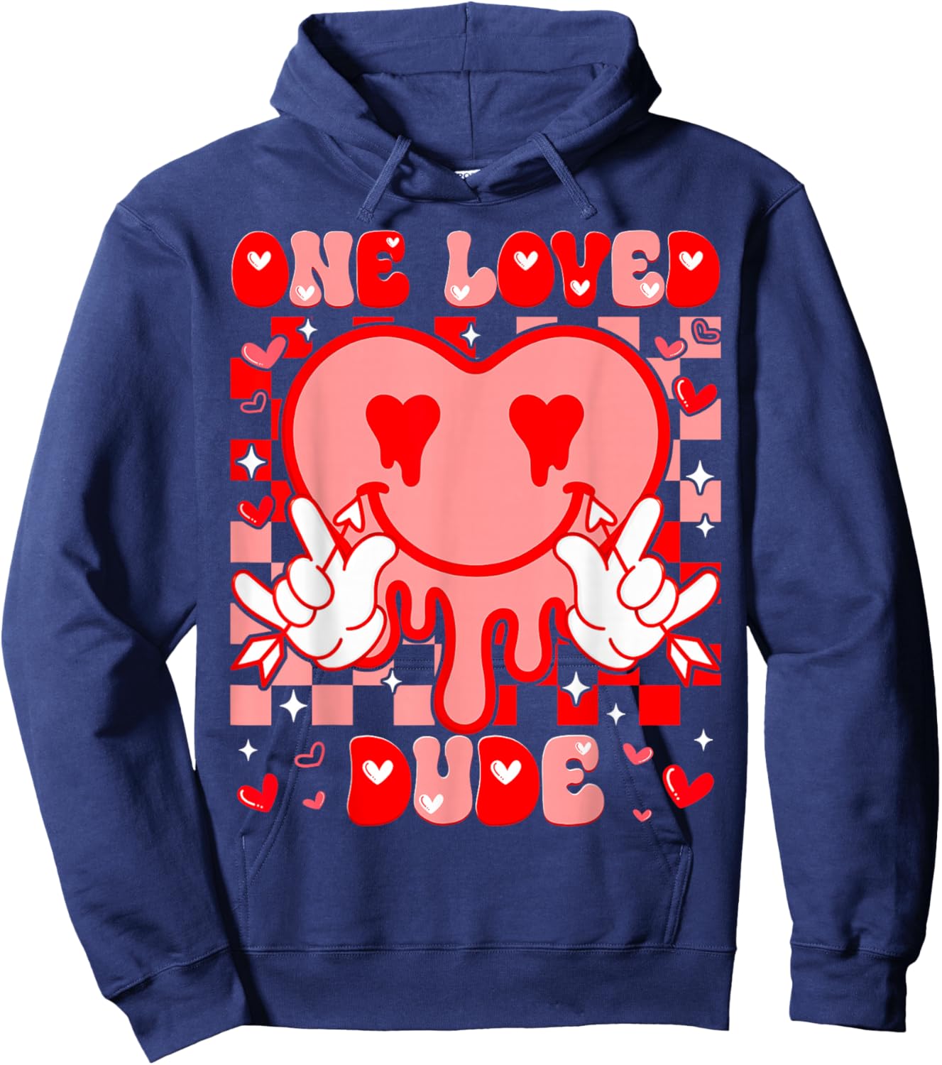 One Love Dude Heart Dripping Peace Sign Valentine Men Boy Hoodie - Hoodie | Navy