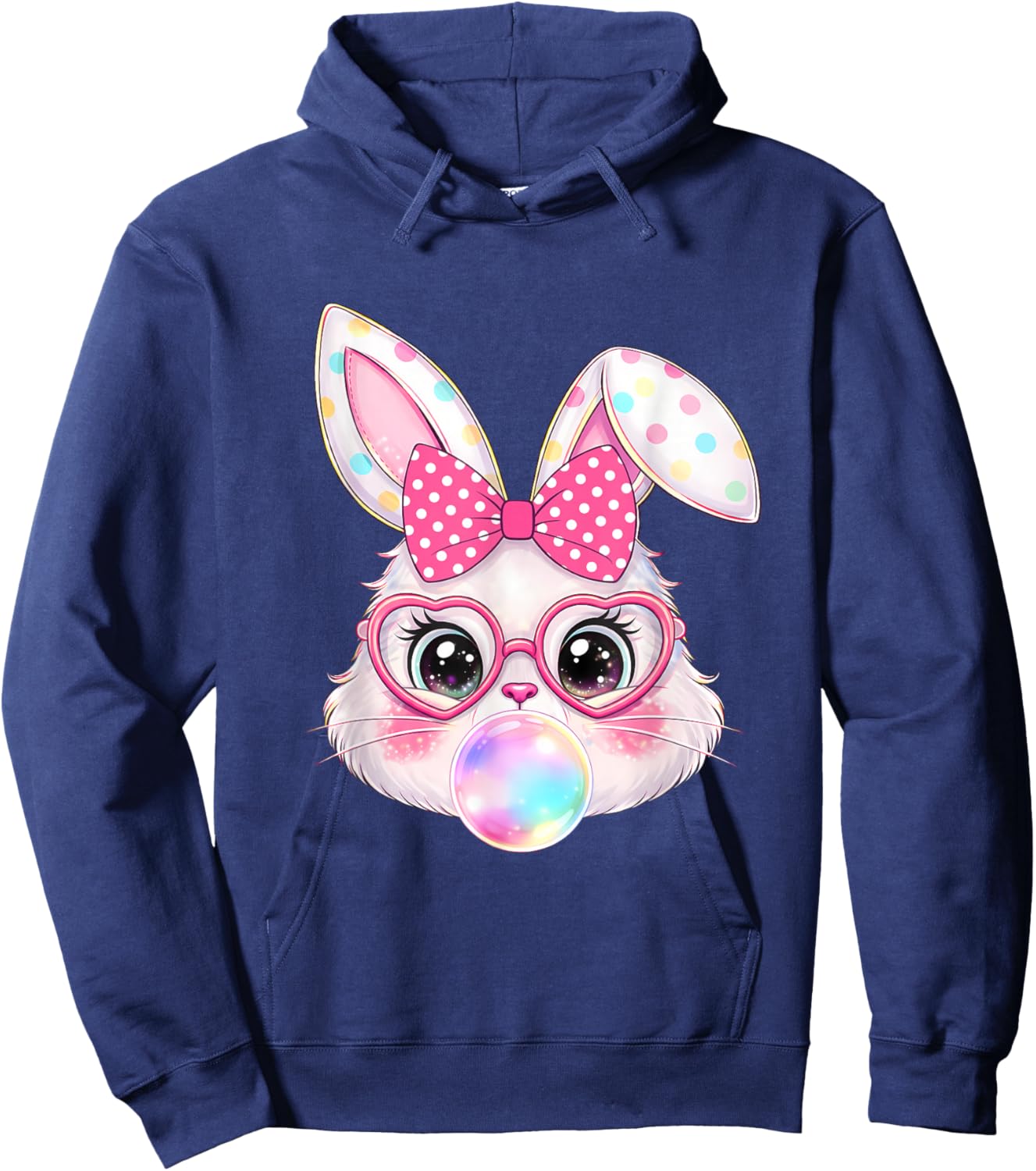 Retro Easter Bunny Bubble Gum Heart Glasses Spring Girls Hoodie - Hoodie | Navy