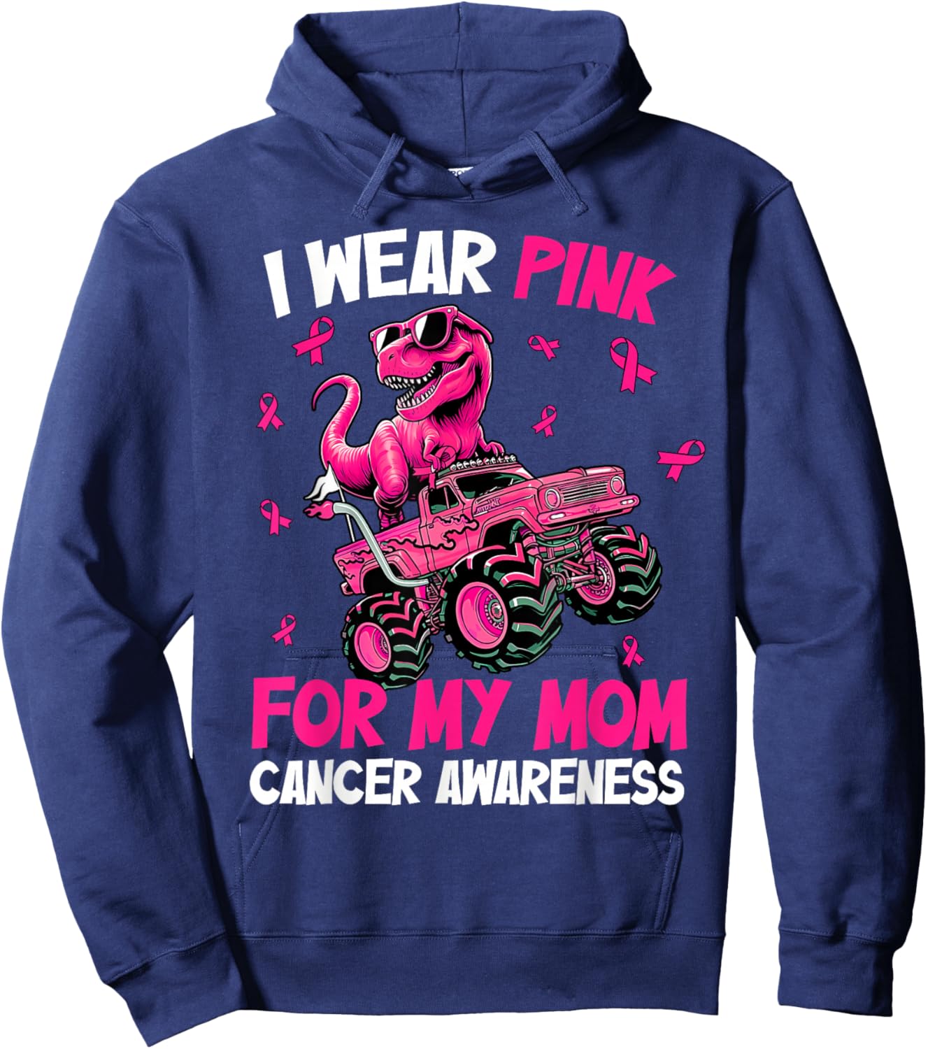 I Wear Pink for My Mom Breast Cancer Awareness Dinosaur Kids Hoodie - Hoodie | Navy
