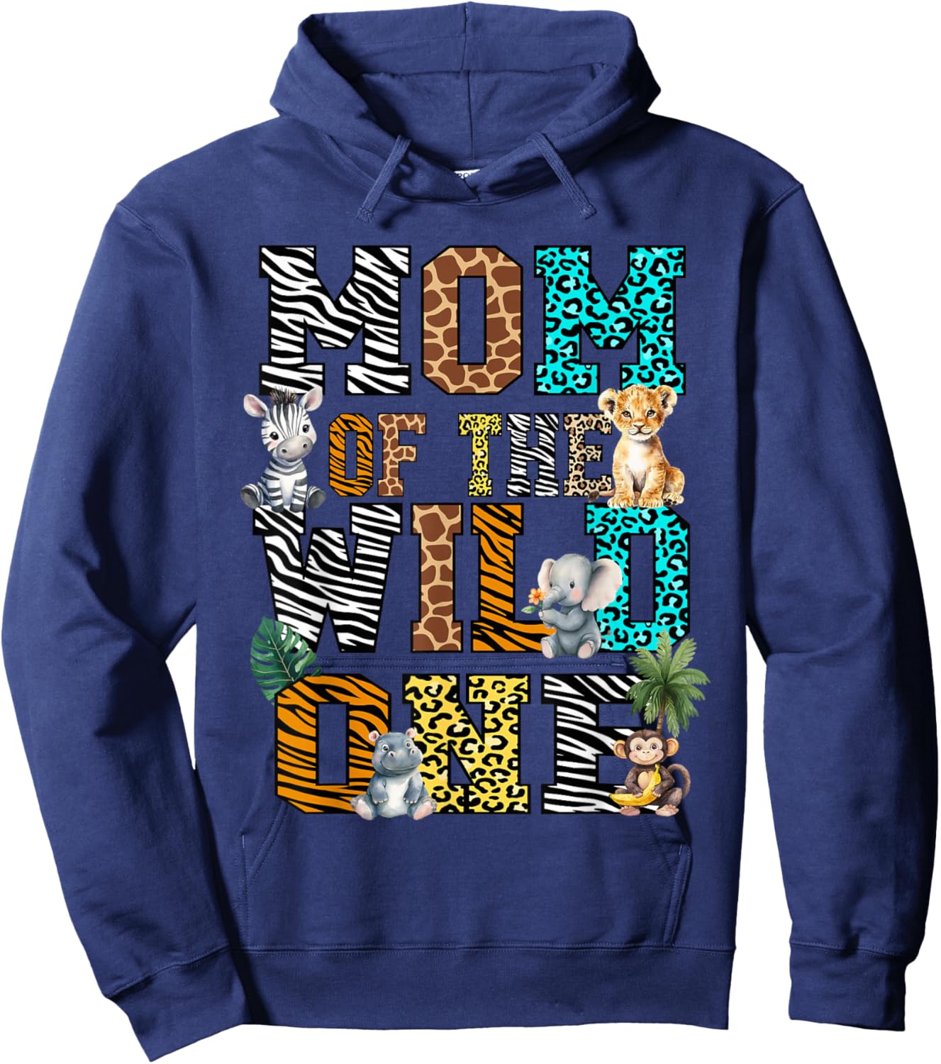 Mom of the Wild One 1st Birthday Jungle Matching Safari Kids Hoodie - Hoodie | Navy