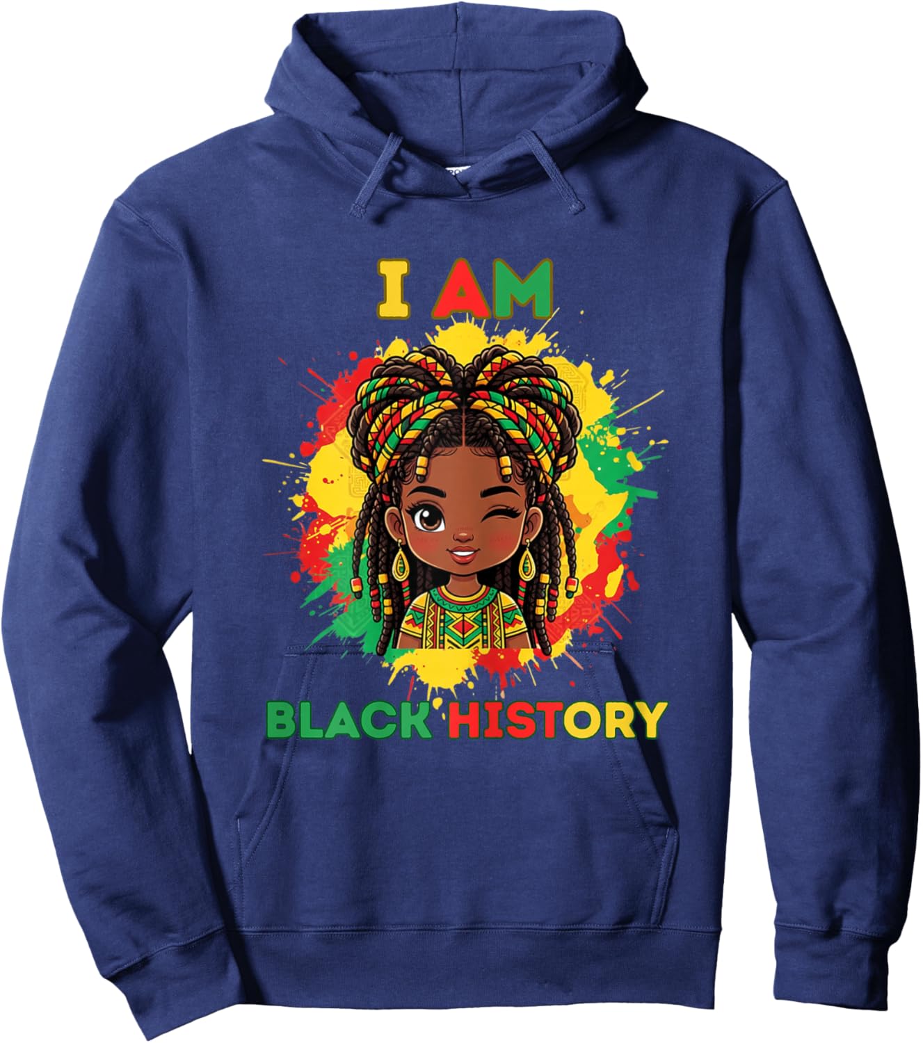 I Am Black History Cute Afro Girl Black History Month Hoodie - Hoodie | Navy