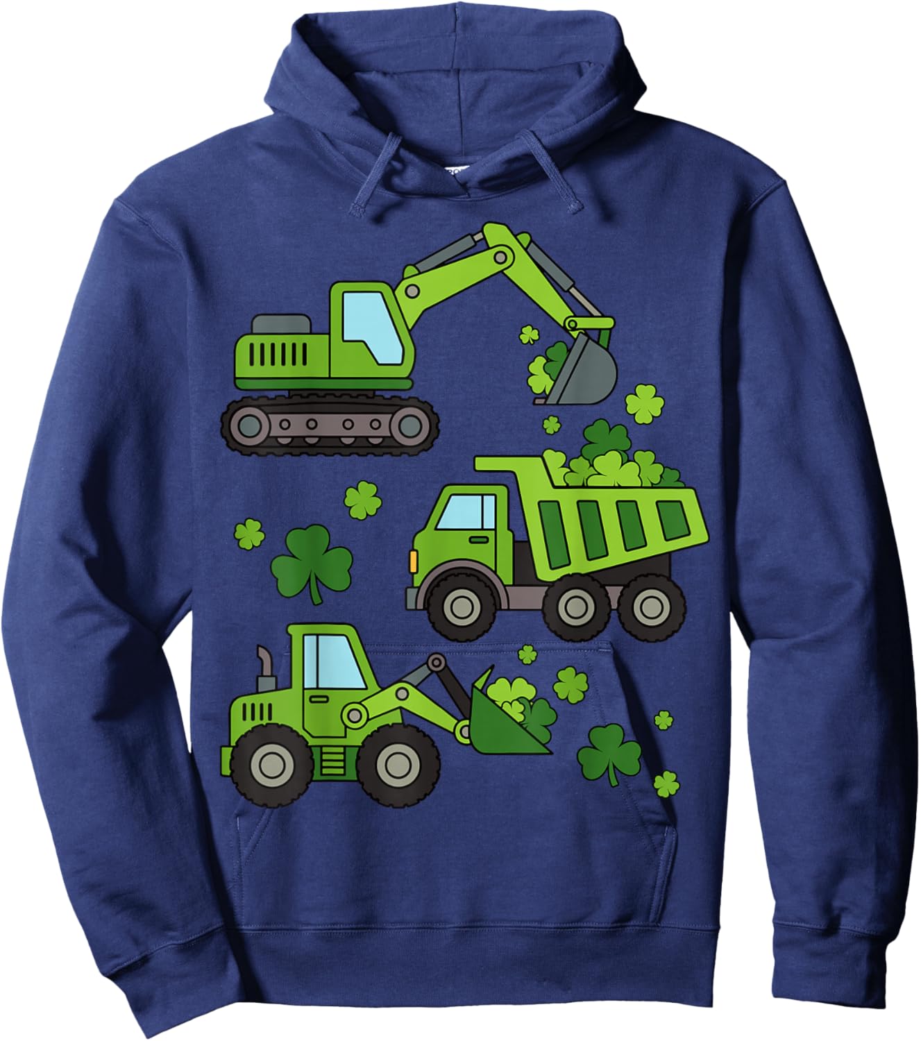 St Patricks Day Construction Truck Irish Boys Kids Toddlers Hoodie - Hoodie | Navy