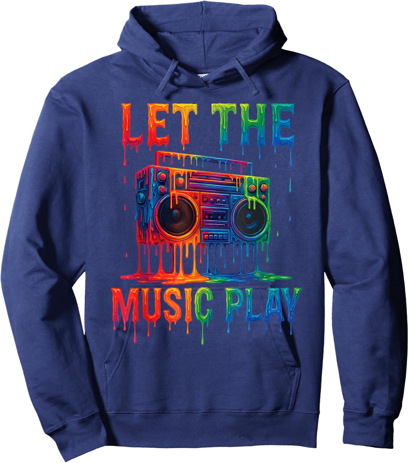 Freestyle Music Let The Music Play Retro Drip Boombox Color Hoodie - Hoodie | Navy