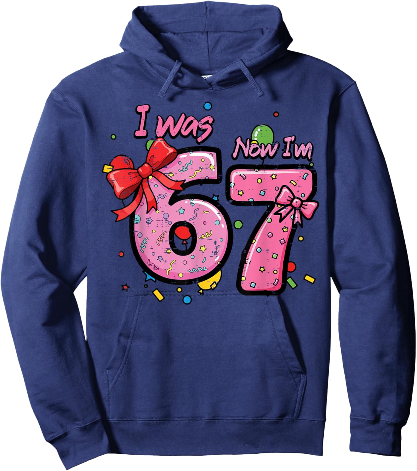 7th Birthday I was 6 Now Im 7 Bow Six Seven Girls Kids Youth Hoodie - Hoodie | Navy