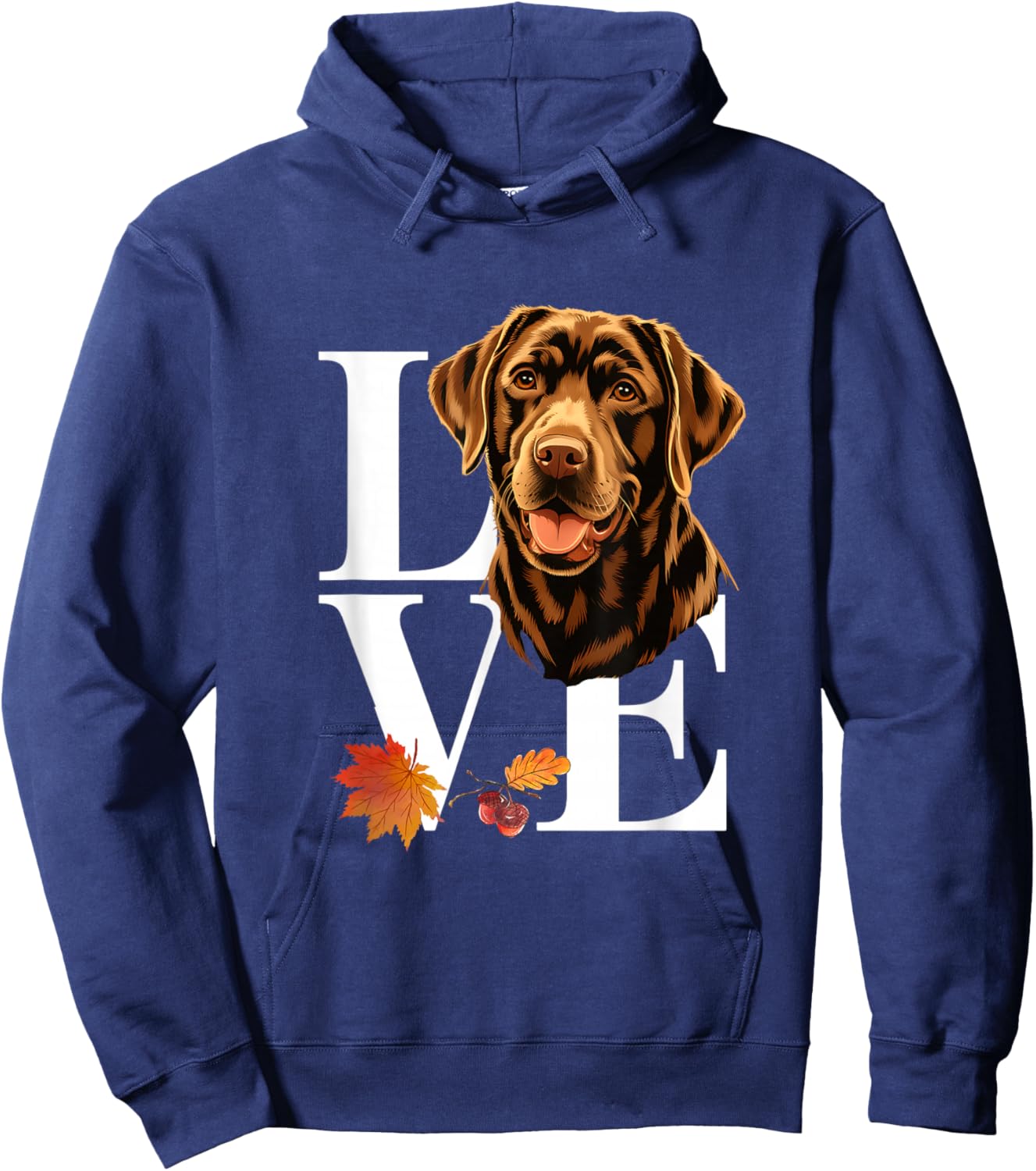 Chocolate Lab Labrador Dog Love Text Acorns Fall Hoodie - Hoodie | Navy