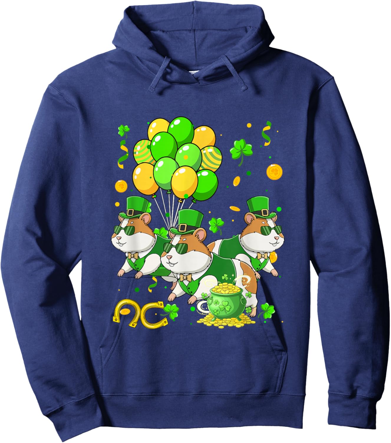 Three Cute Hamsters St. Patrick's Day Coin Shamrocks Irish Hoodie - Hoodie | Navy