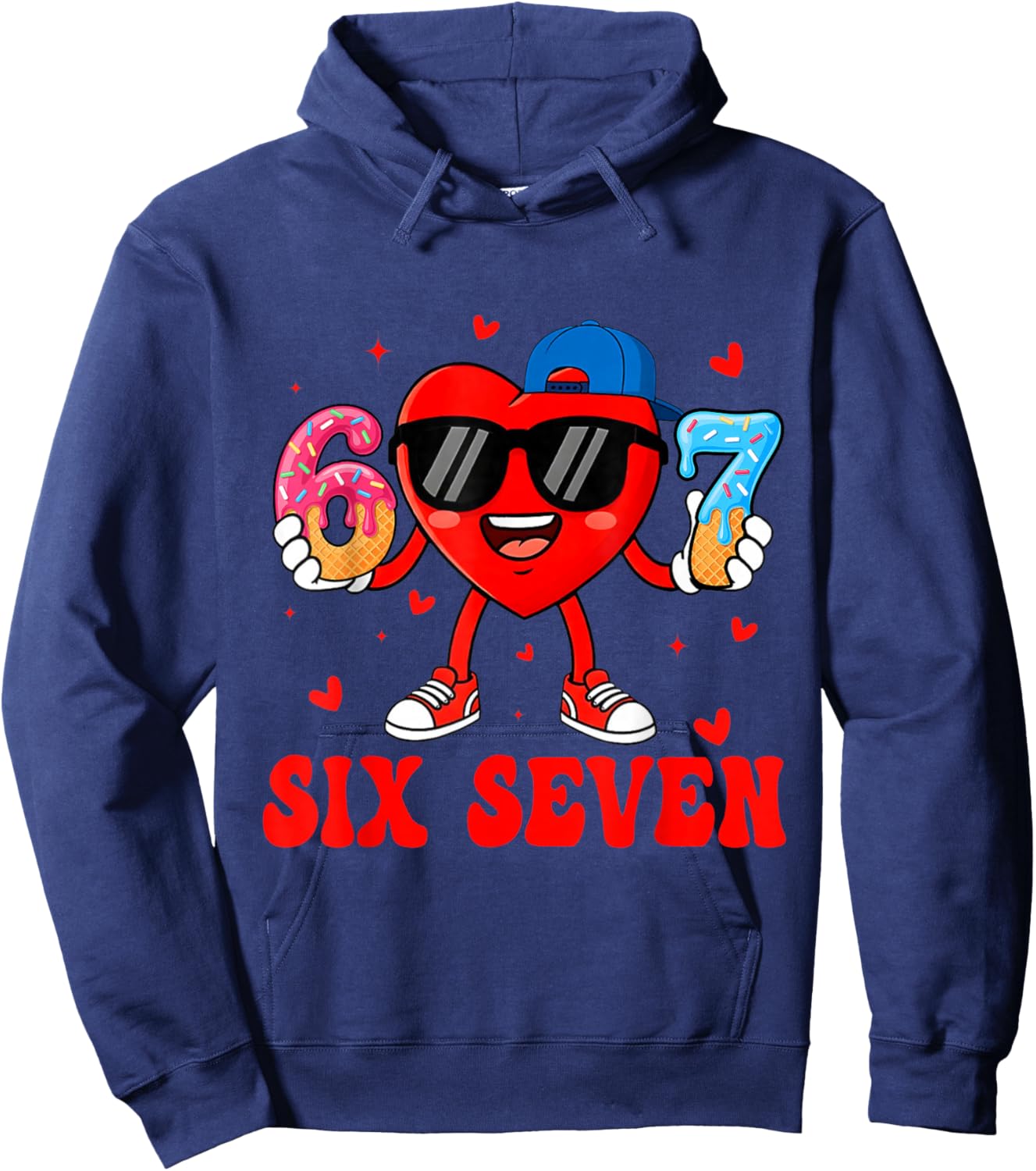 Funny Six Seven 67 6 7 Meme Heart Valentines Bro Kids Boys Hoodie - Hoodie | Navy