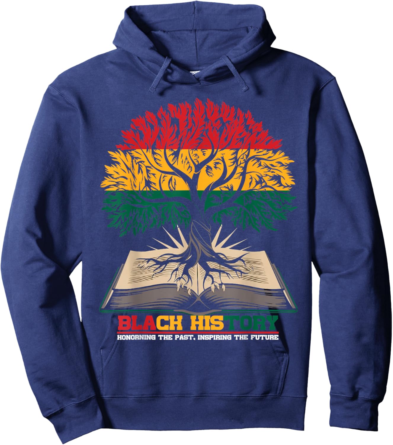Retro Book and Tree Black History Month HBCU Educated Hoodie - Hoodie | Navy