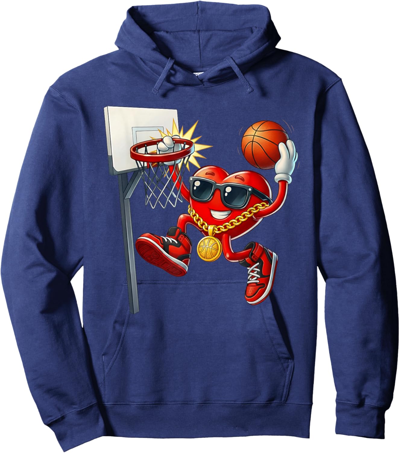 Valentines Day Basketball Heart Dunk Men Boys Kids Youth Hoodie - Hoodie | Navy