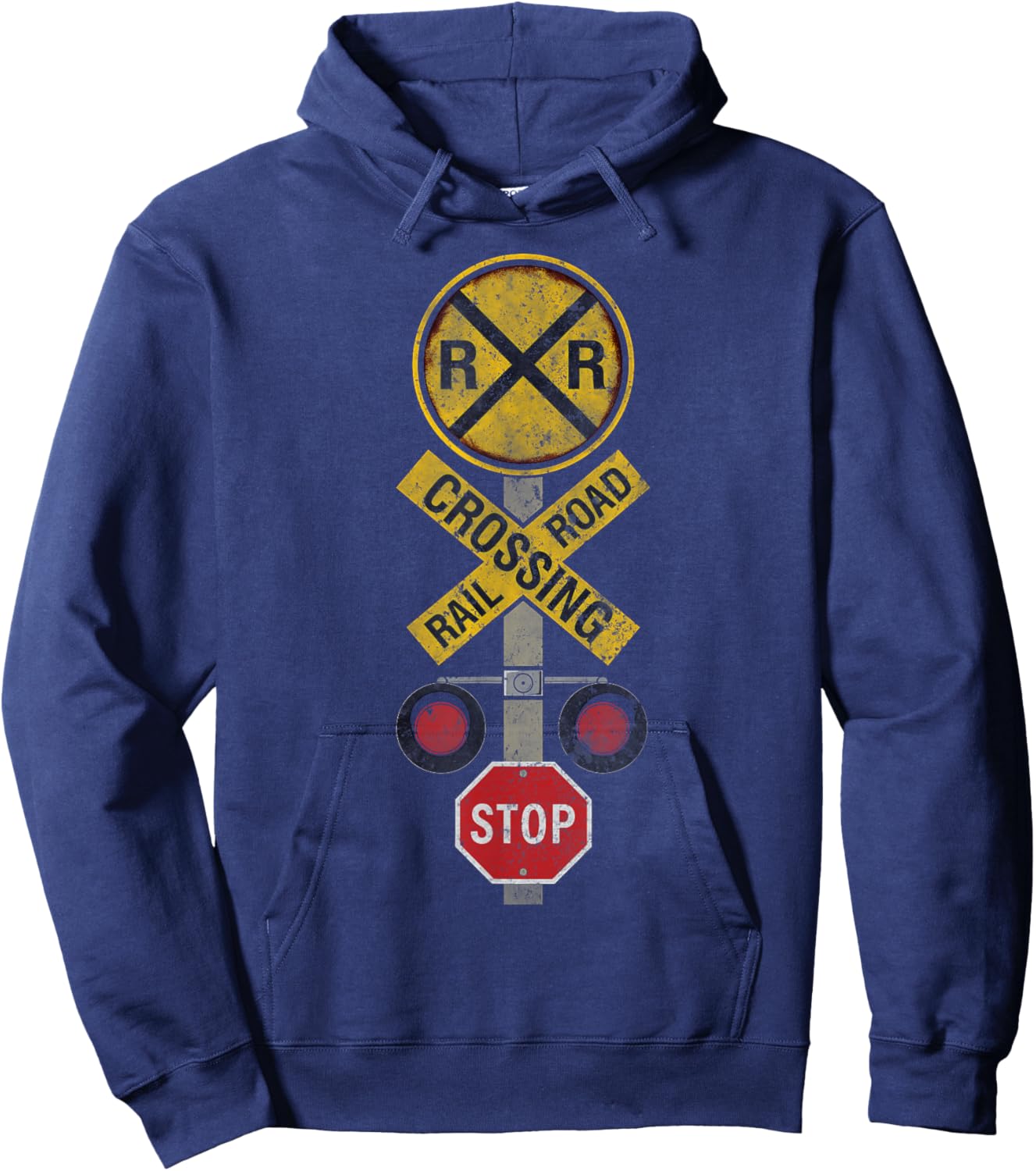 Railroad Crossing Locomotive Model Train Lover Road Sign Men Hoodie - Hoodie | Navy