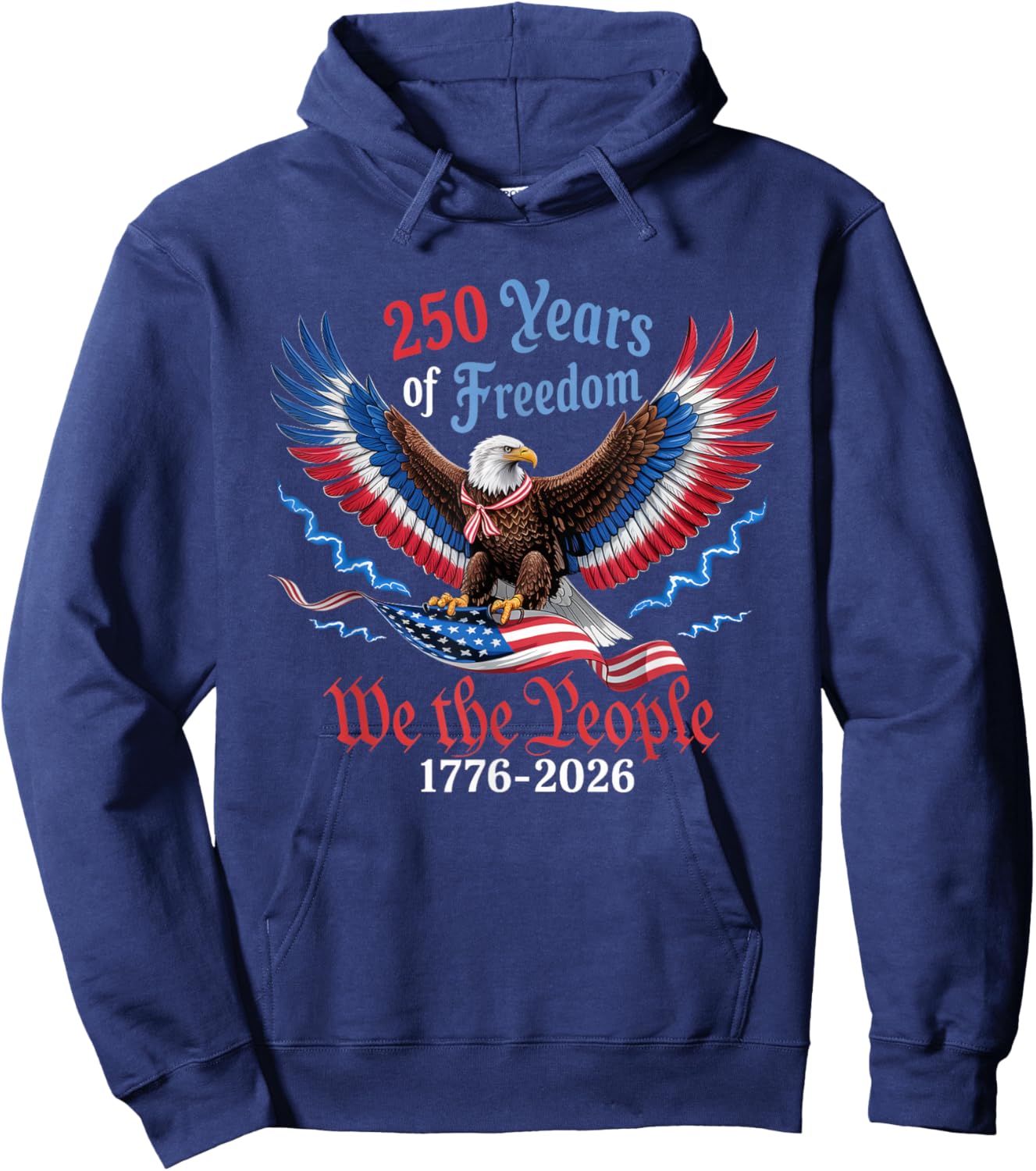 250 Years 1776-2026 250th Birthday Patriotic American Flag Hoodie - Hoodie | Navy