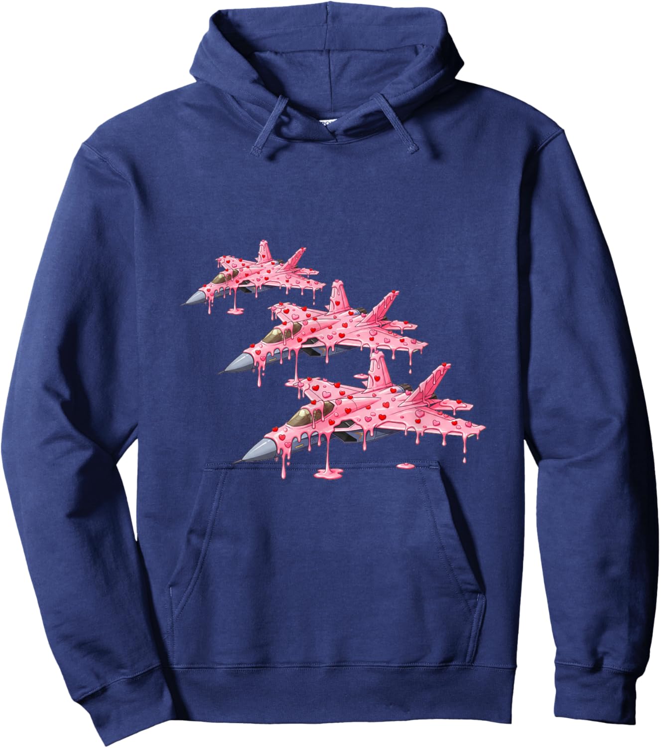 Fighter Jet Plane Valentines Day Ice Cream Drip Heart Boys Hoodie - Hoodie | Navy
