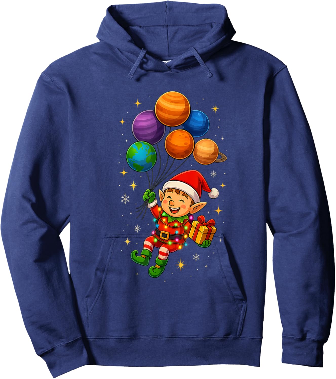 Funny Elf Astronaut with Planets Christmas Pjs for Spaceman Hoodie - Hoodie | Navy
