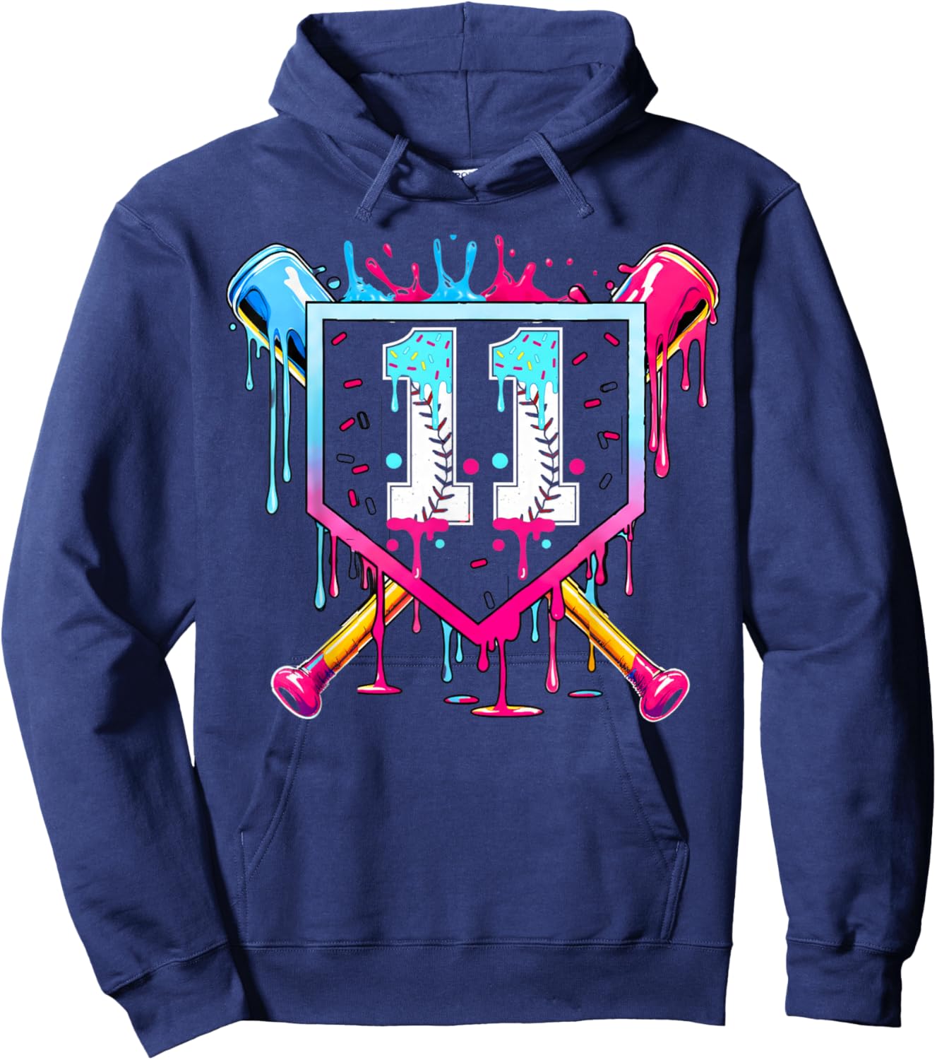 11th Birthday Boys Baseball Ice Cream Drip Boys Baseball Hoodie - Hoodie | Navy
