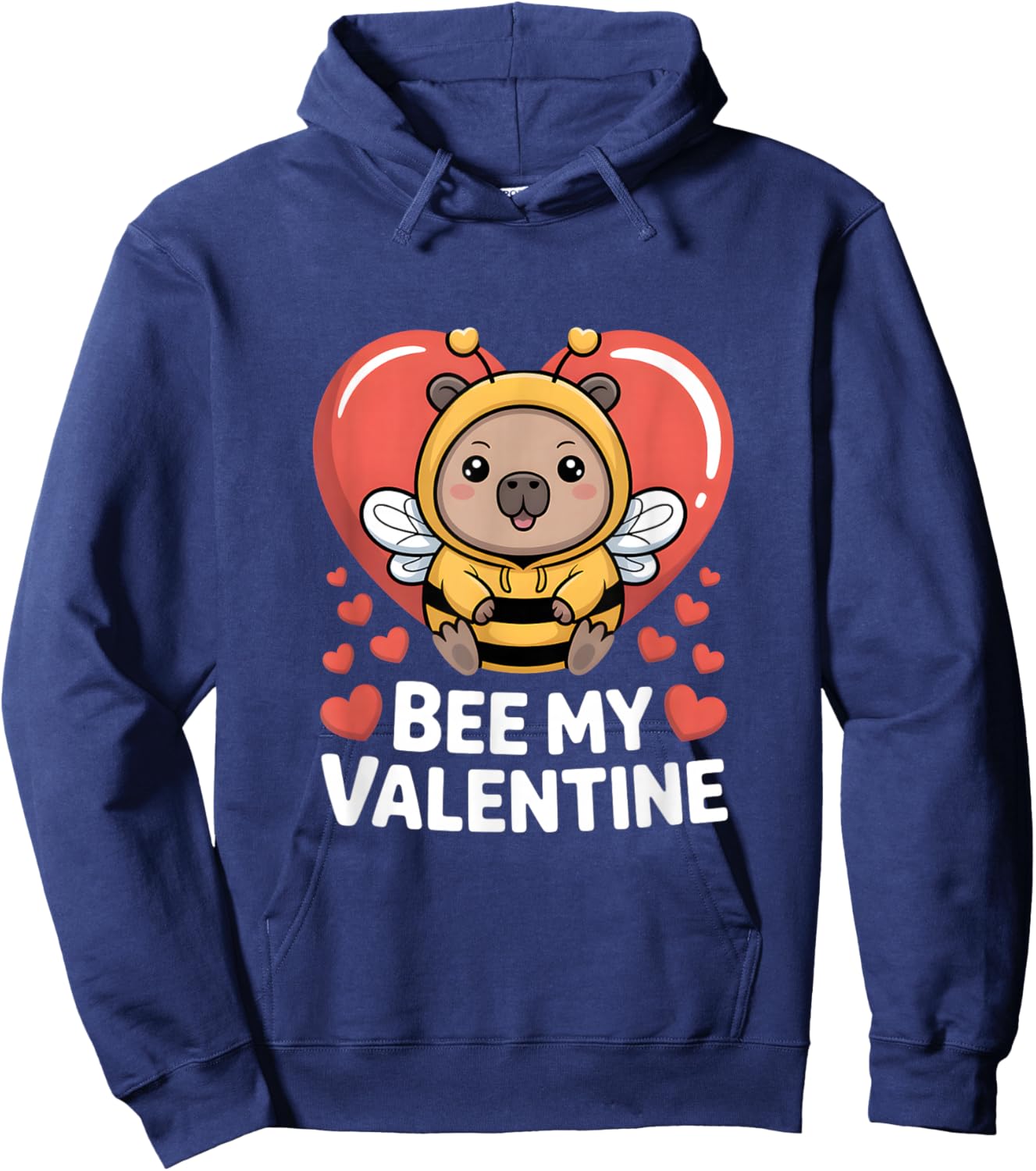 Love Bear Bee Heart Bee My Valentine Motif Hoodie - Hoodie | Navy